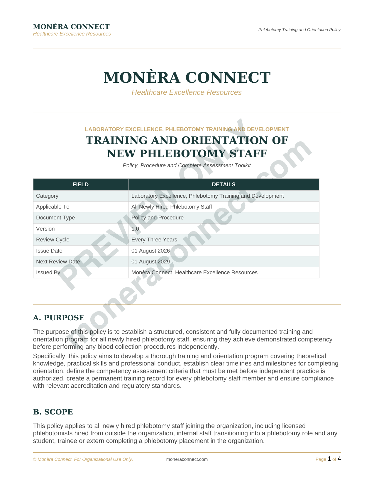 Phlebotomy Training & Orientation Policy