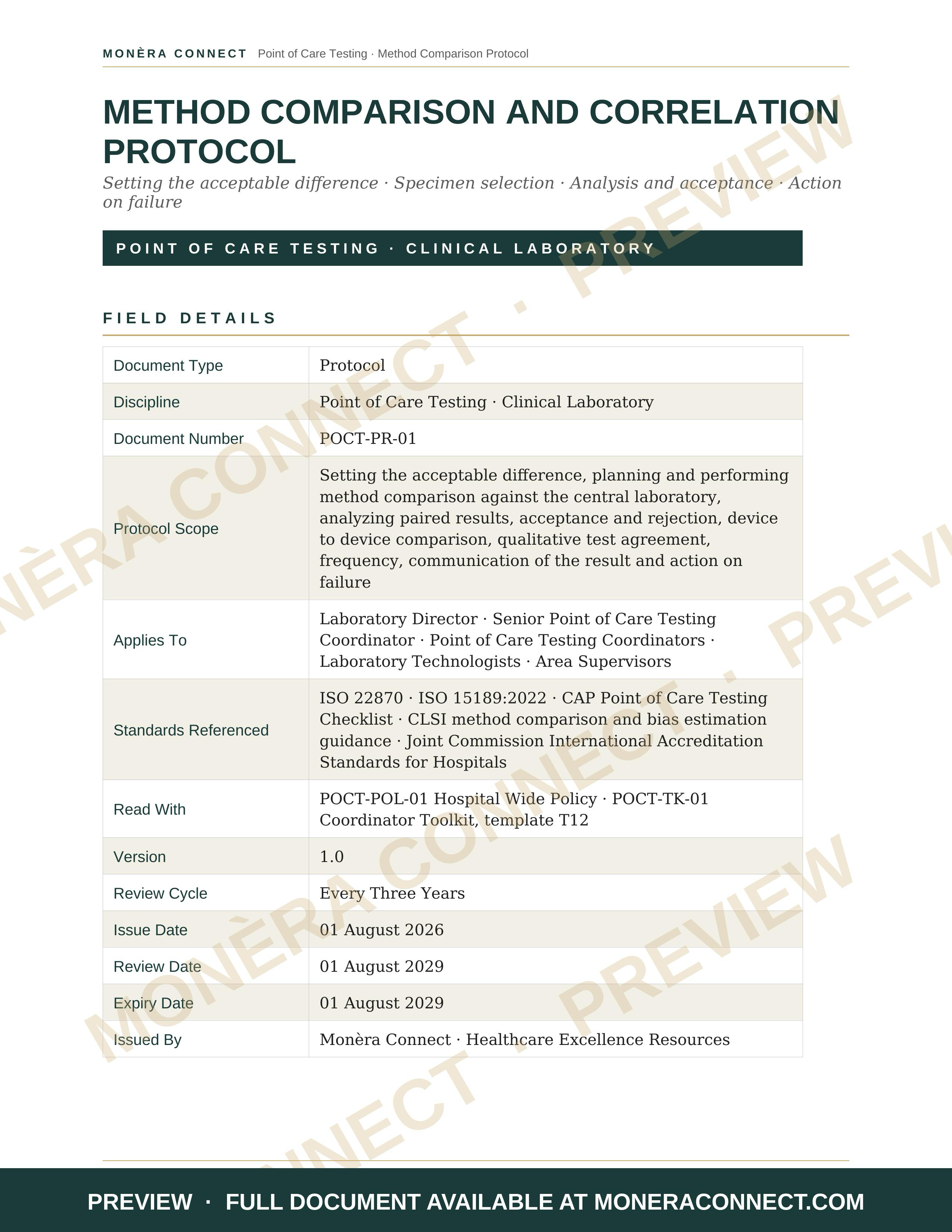 POCT Method Comparison and Correlation Protocol