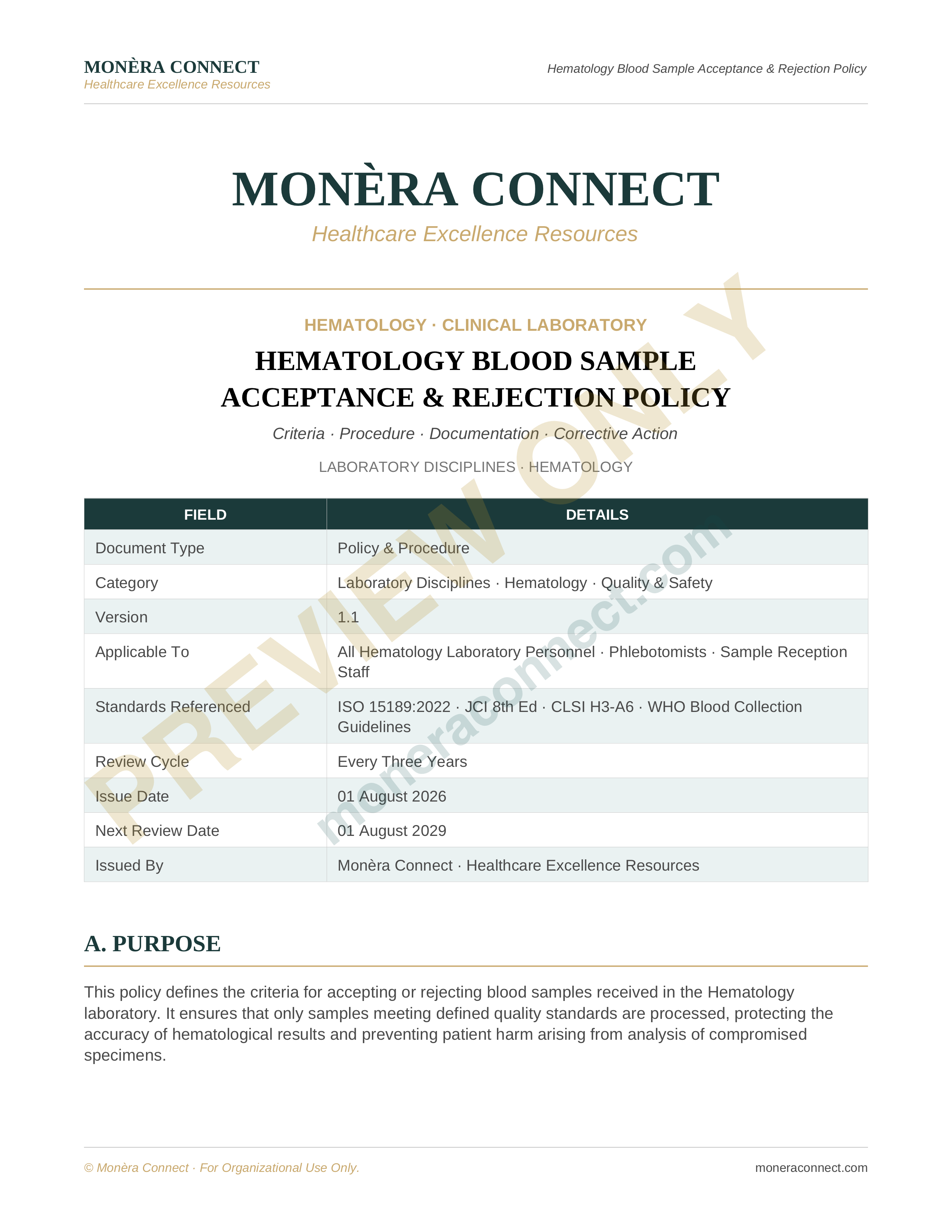 Hematology Sample Acceptance and Rejection Policy