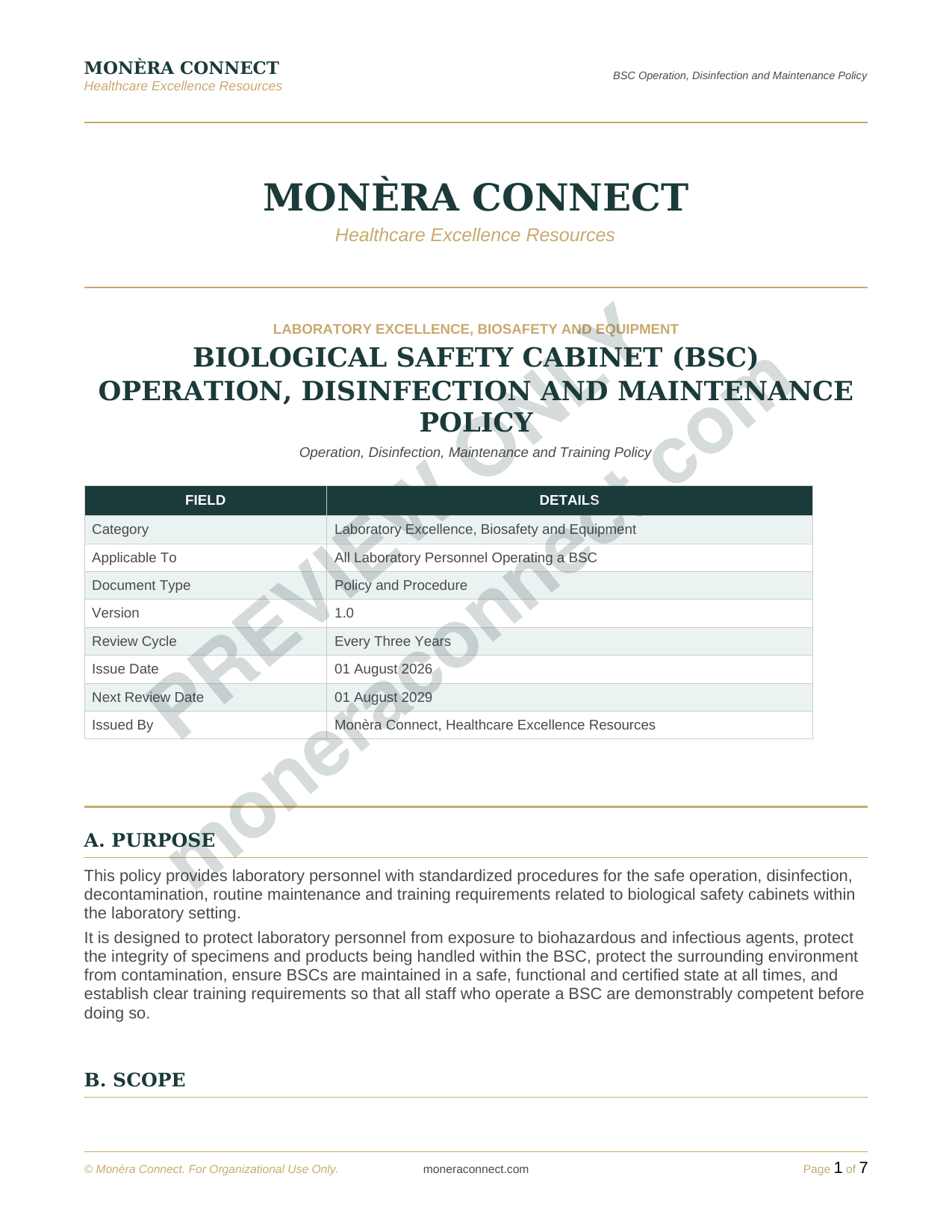 Biological Safety Cabinet BSC Policy