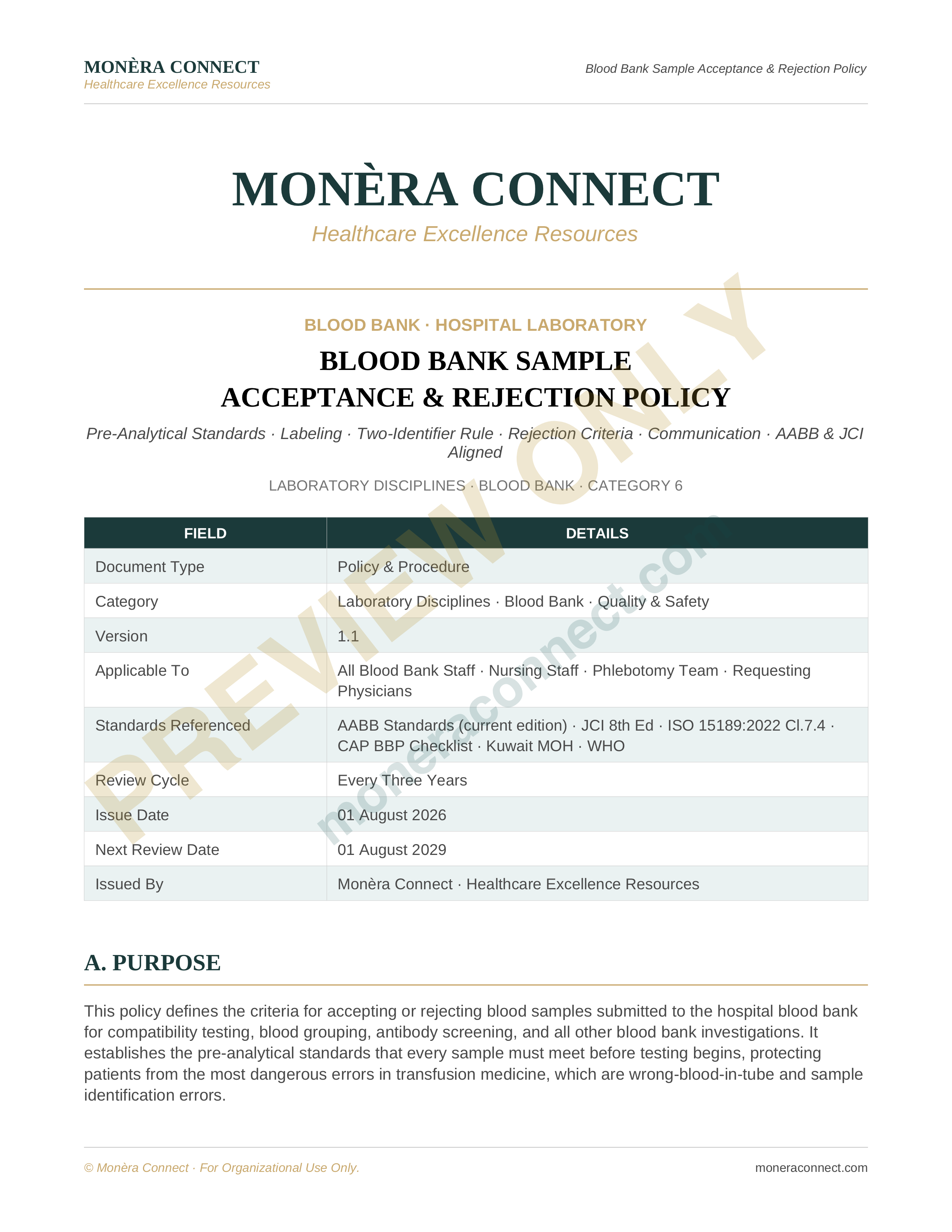 Blood Bank Acceptance & Rejection Policy