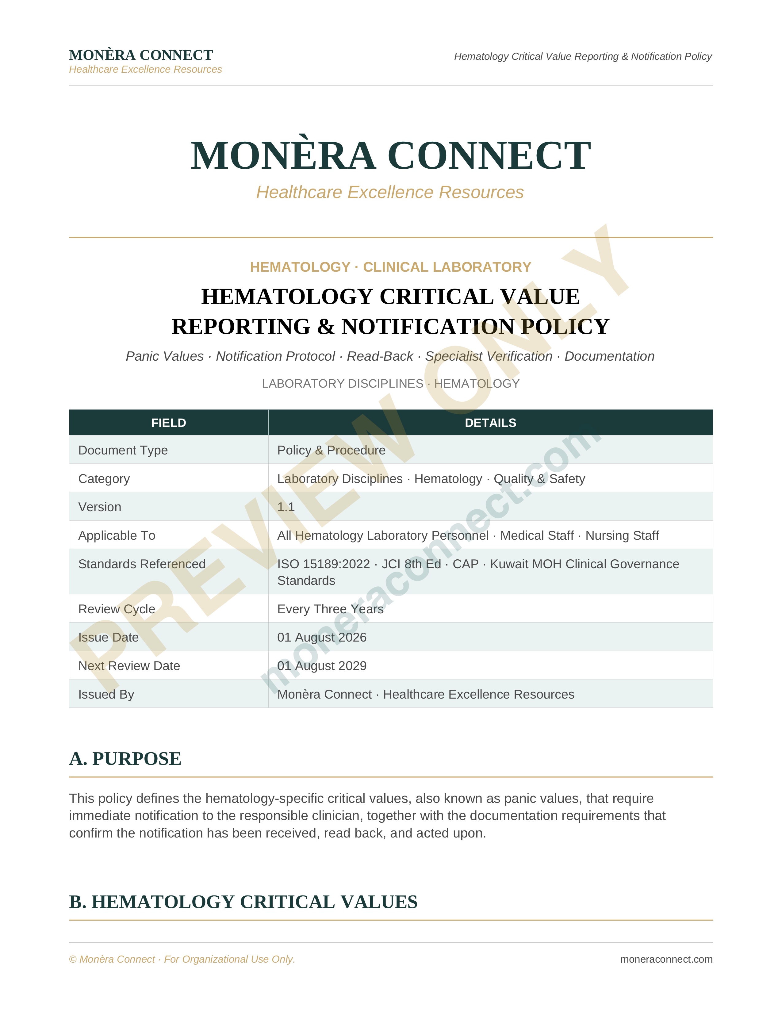 Hematology Critical Value Reporting & Notification Process