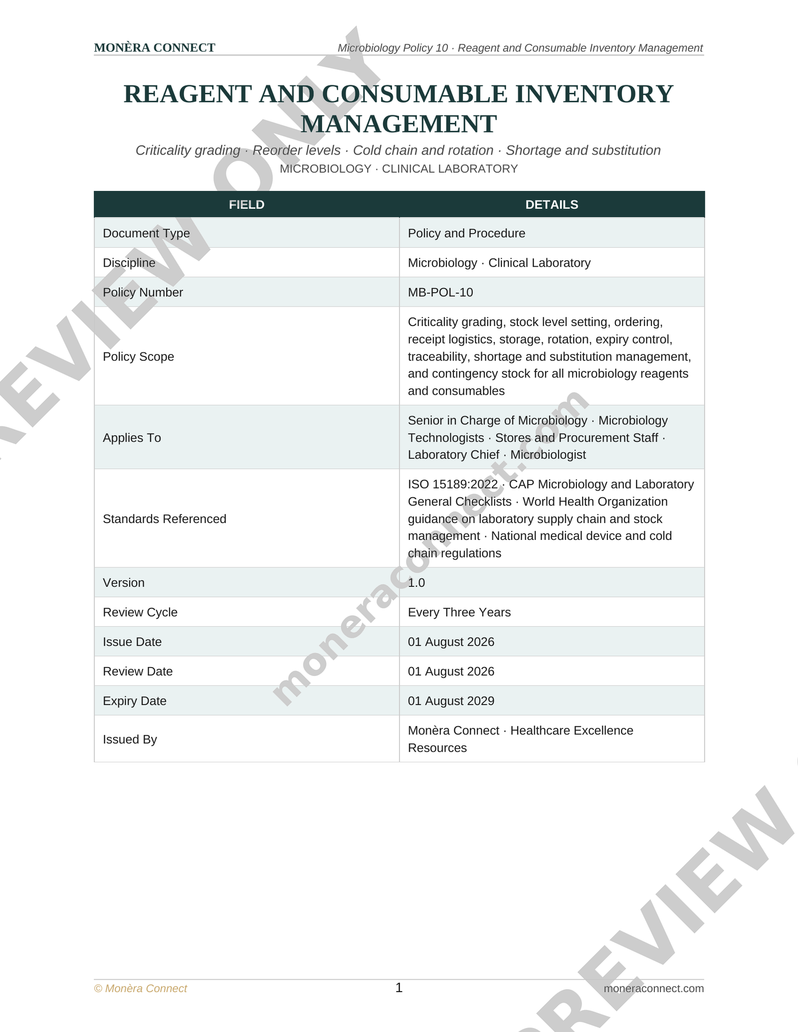 Microbiology Reagent and Consumable Inventory Management Policy