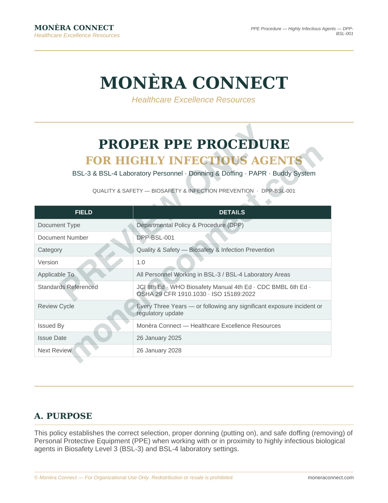 Highly infectious PPE procedures