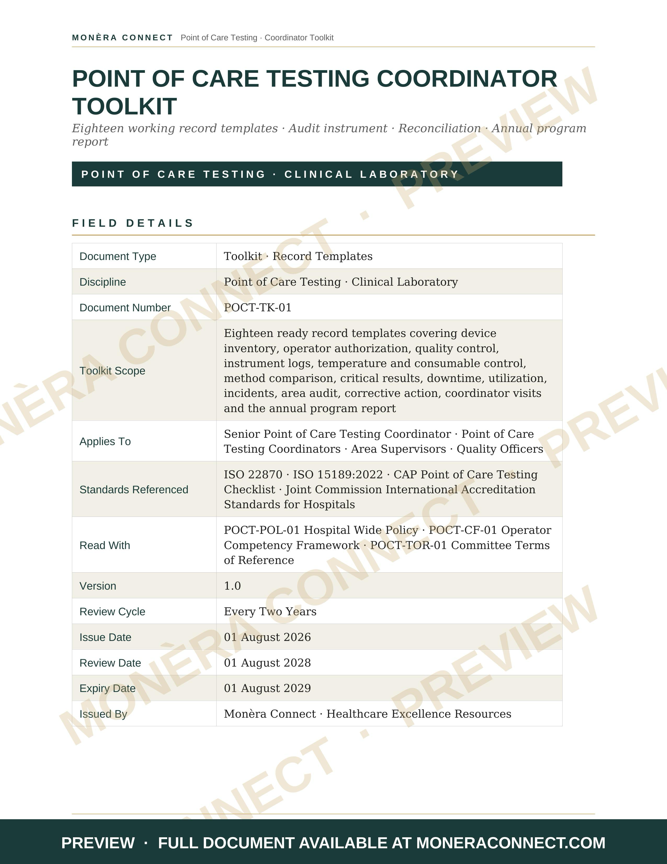 Point of Care Testing Coordinator Toolkit
