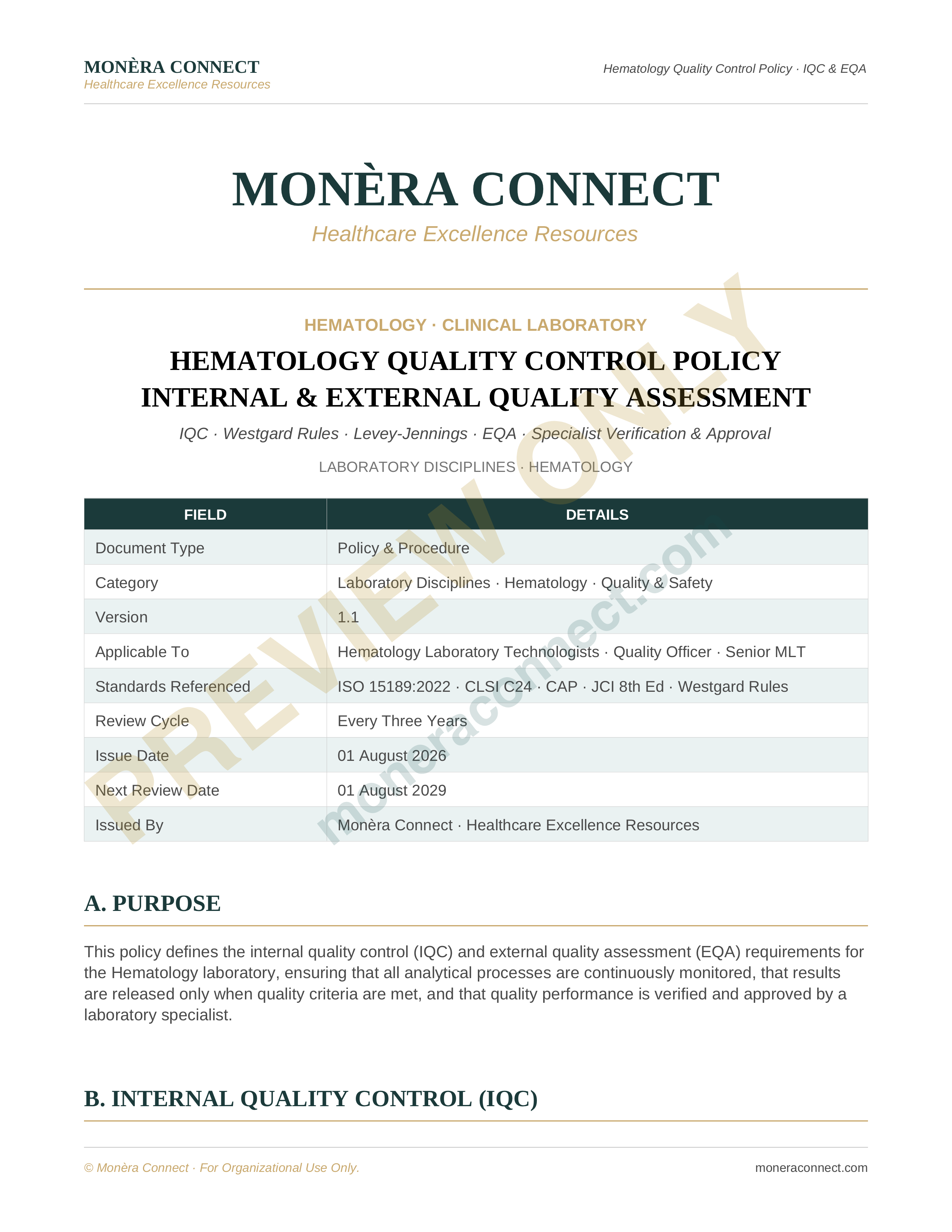 Hematology Quality Control policy