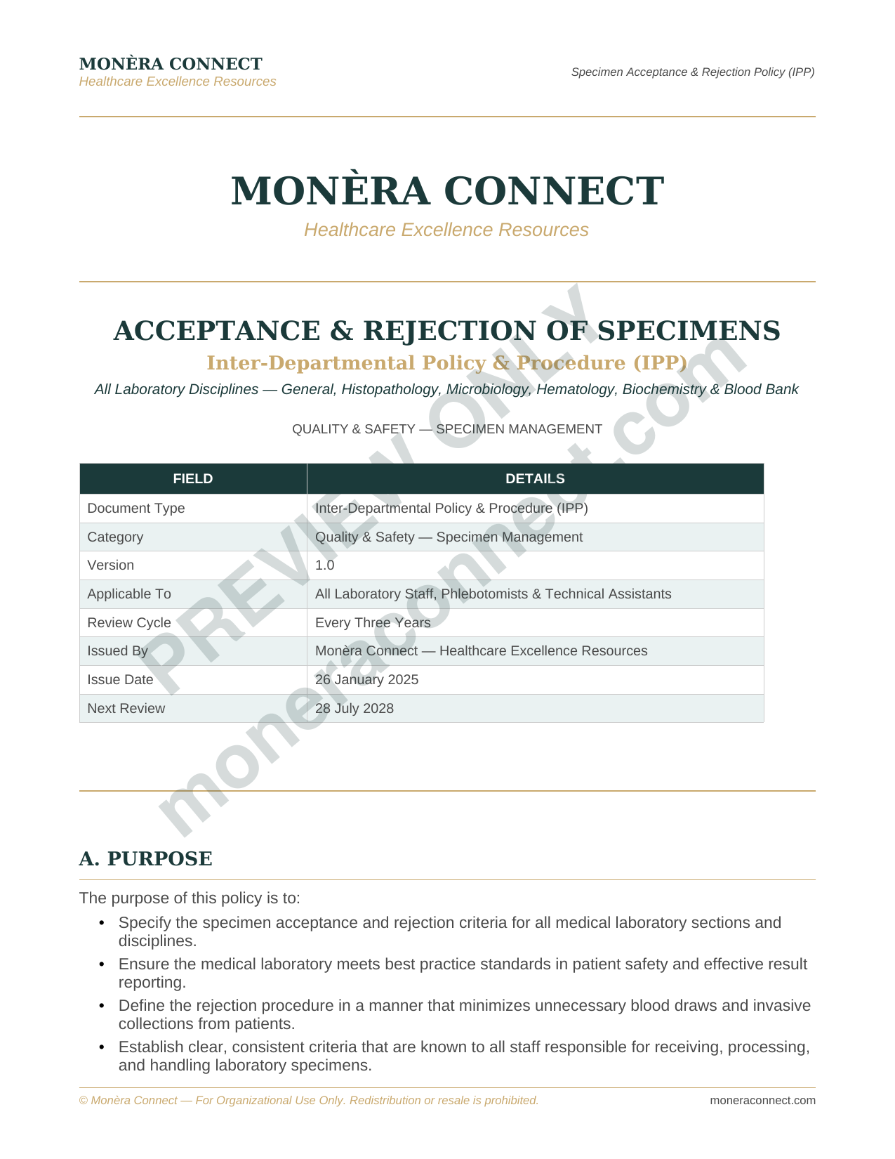 Specimen Acceptance & Rejection Policy