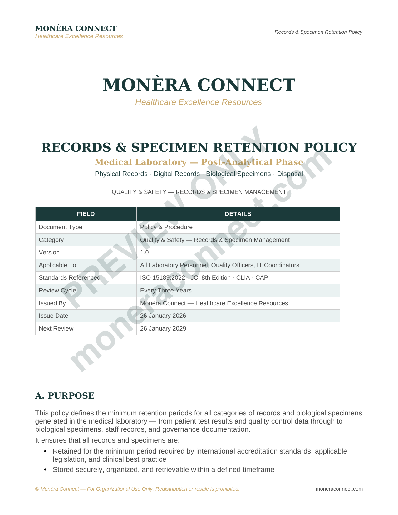Records & Specimen Retention Policy