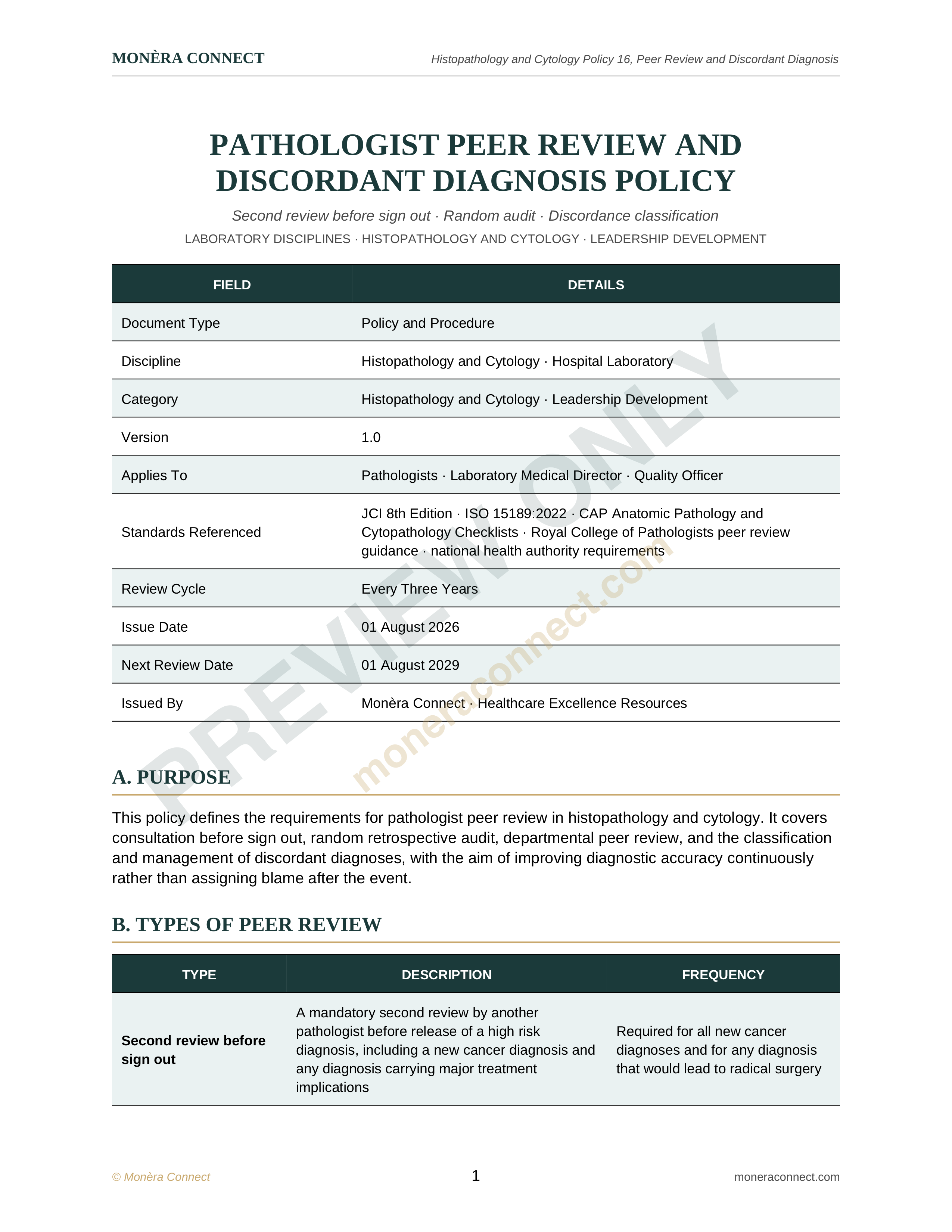 Pathologist Peer Review and Discordant Diagnosis Policy