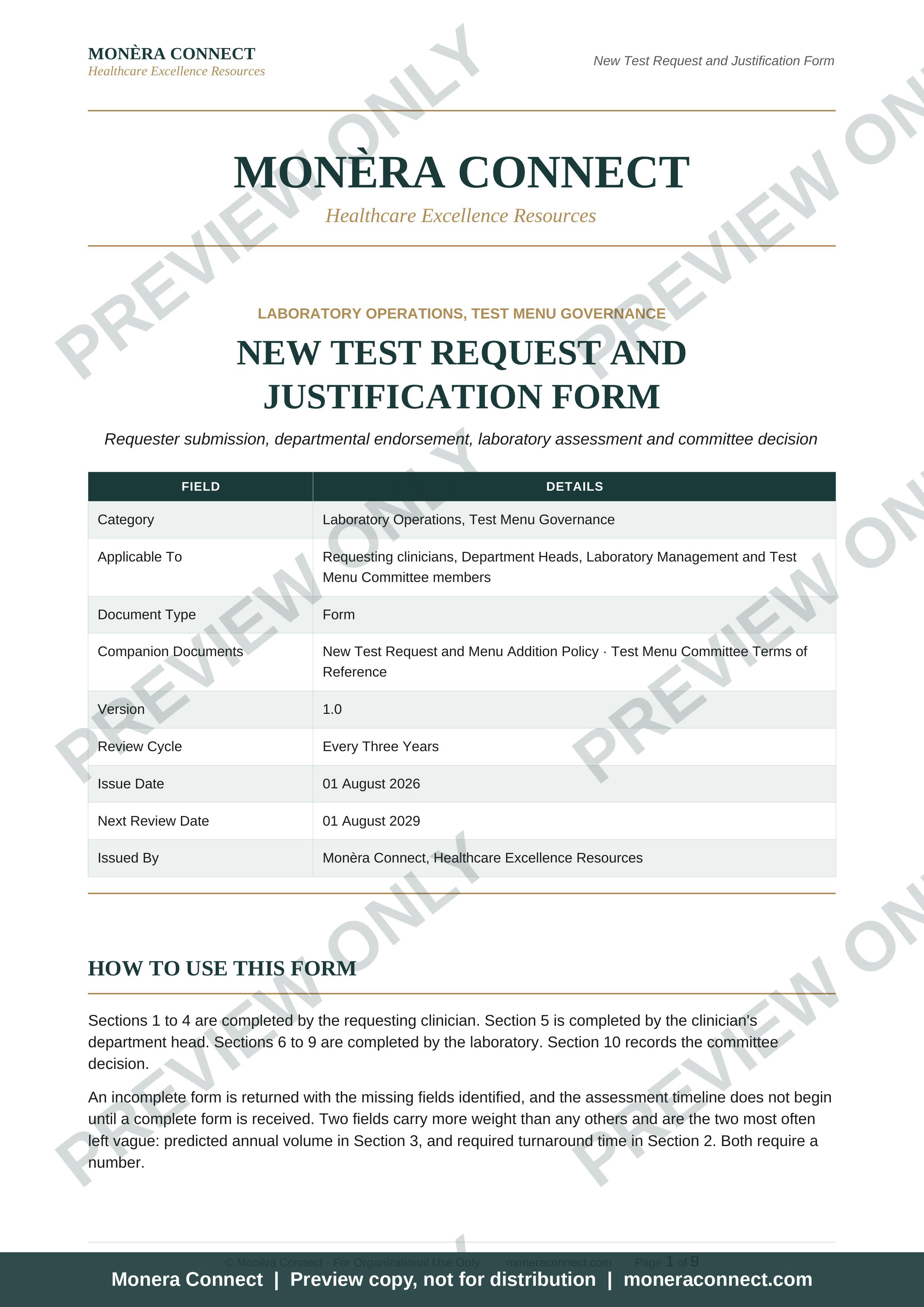New Test Request and Justification Form