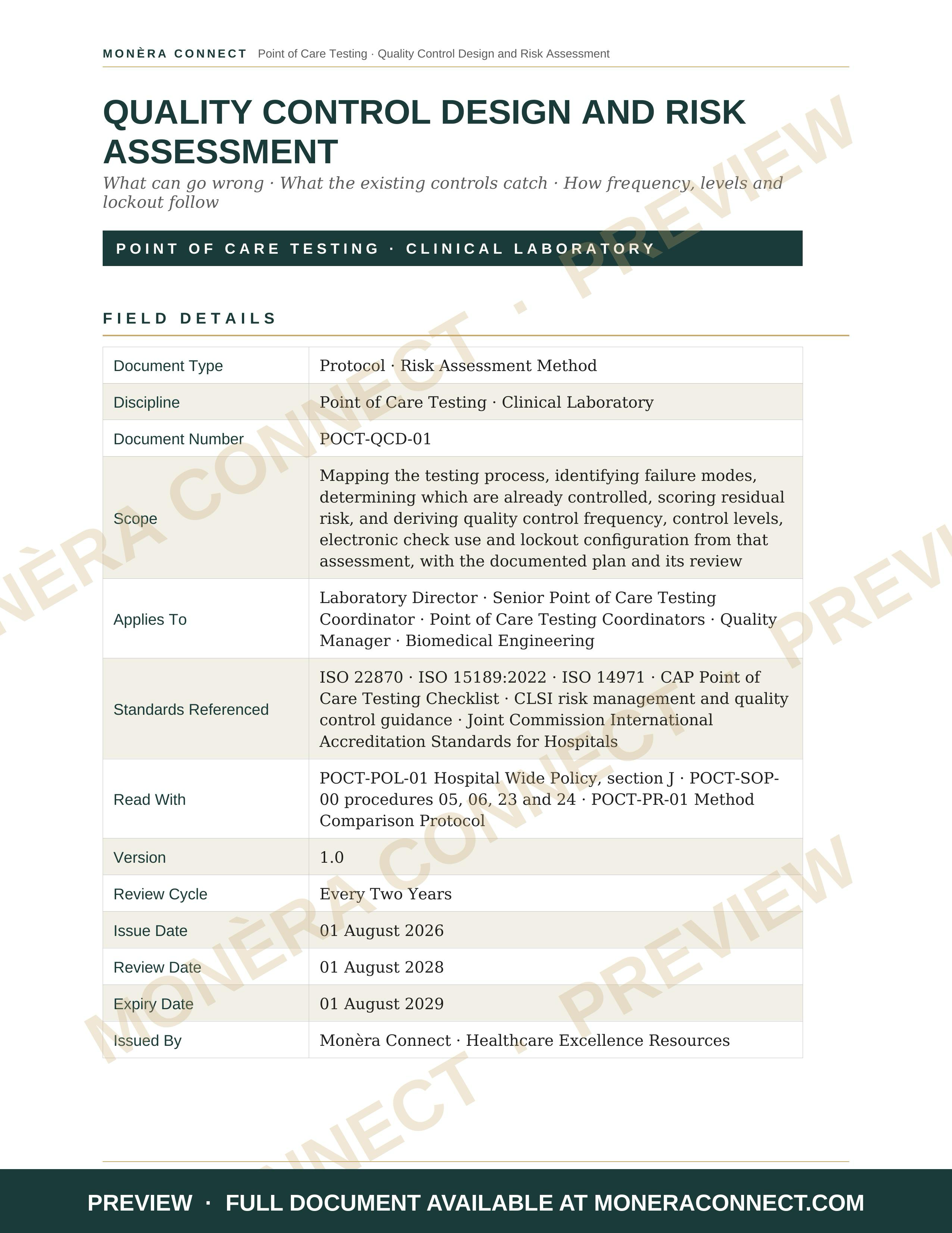 POCT Quality Control Design and Risk Assessment