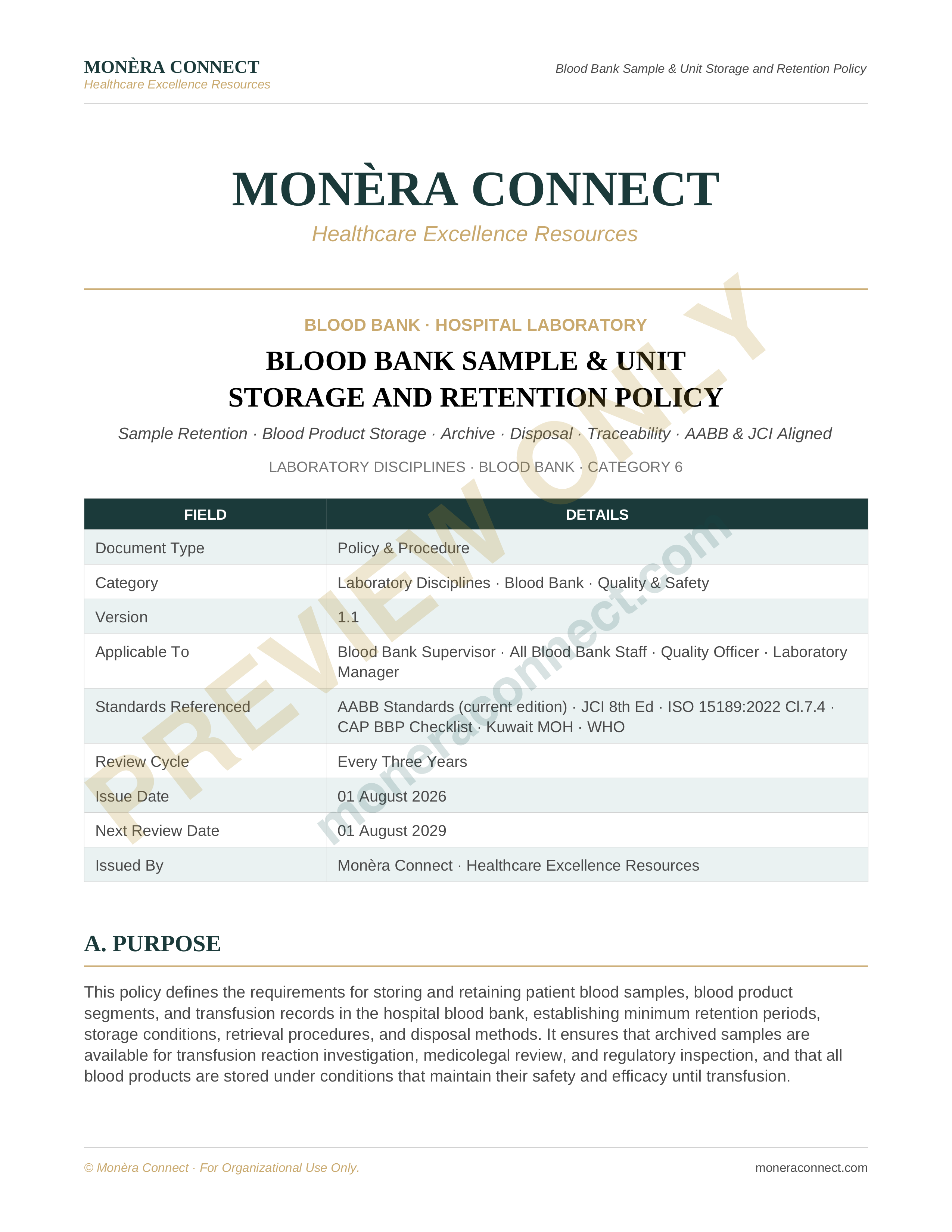 Blood Bank Sample & Unit Storage & Retention Policy