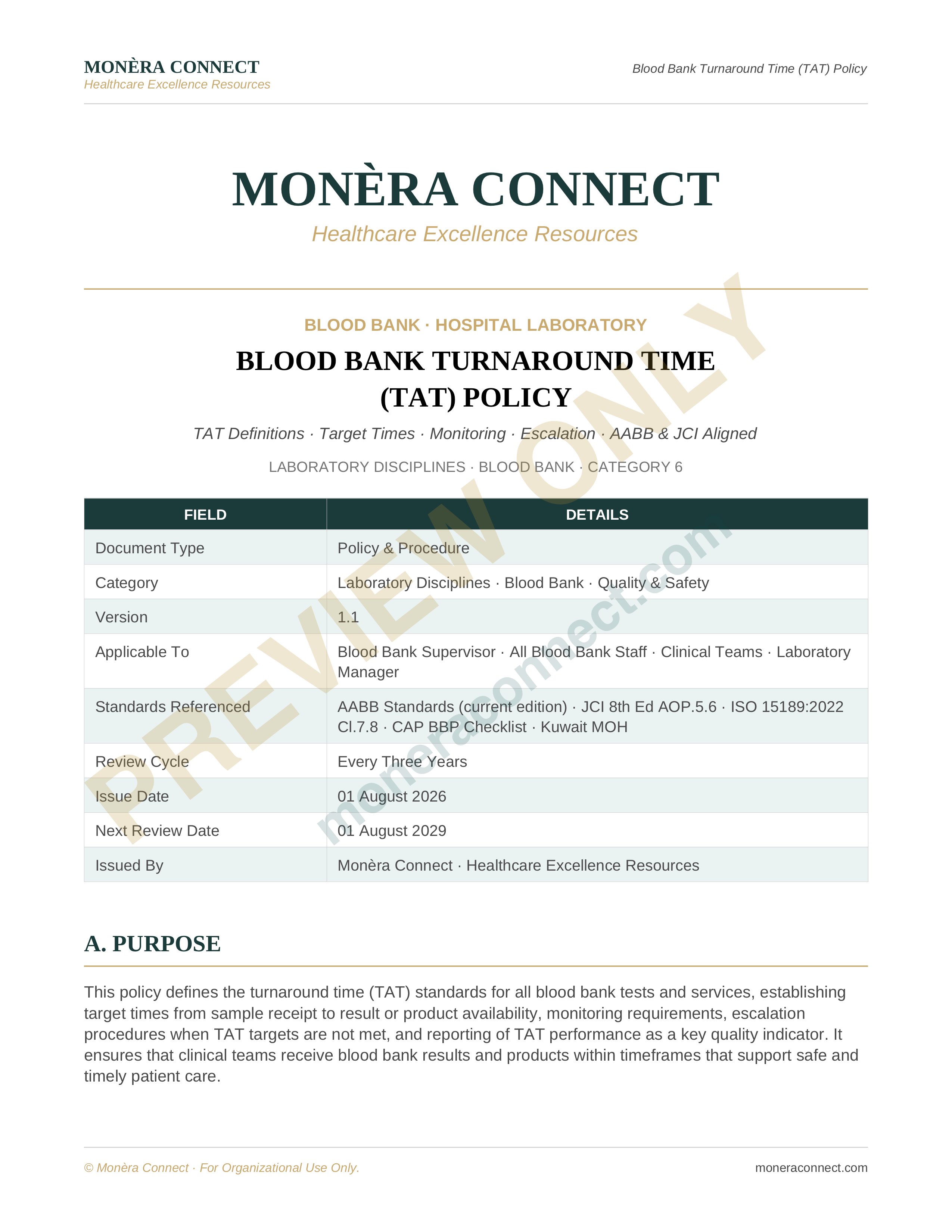 Blood Bank Turnaround (TAT) Policy
