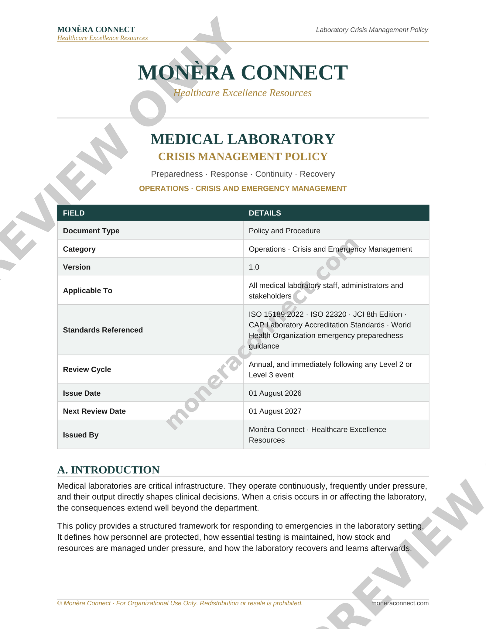 Laboratory Crisis Management Policy