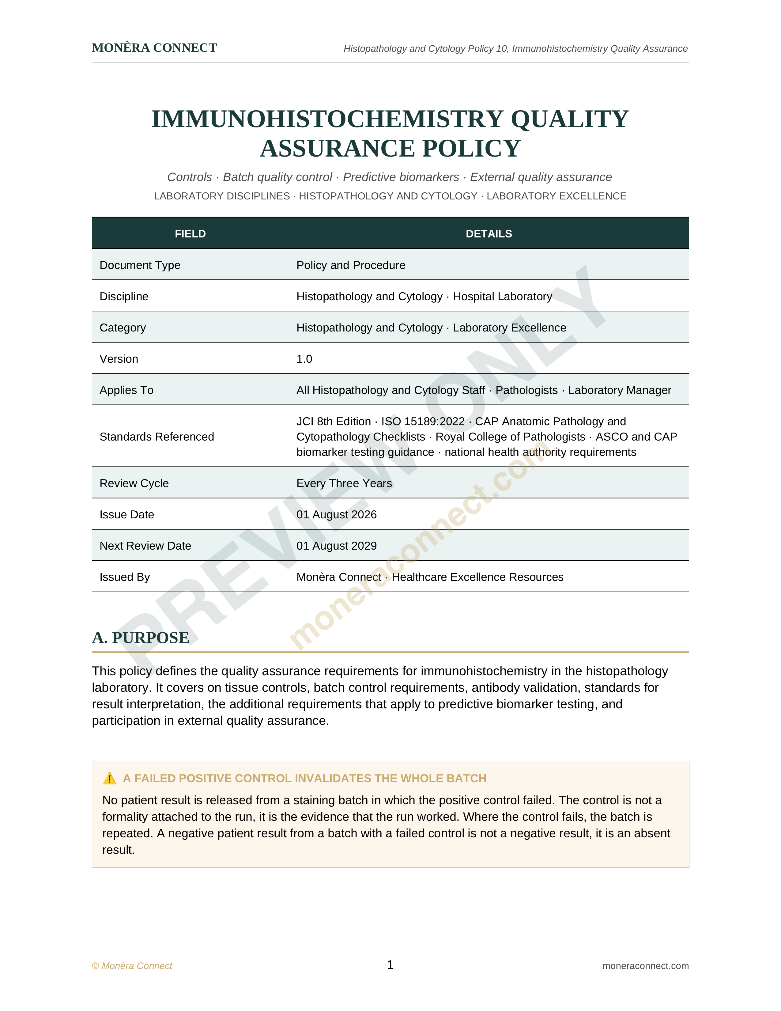 Immunohistochemistry Quality Assurance Policy