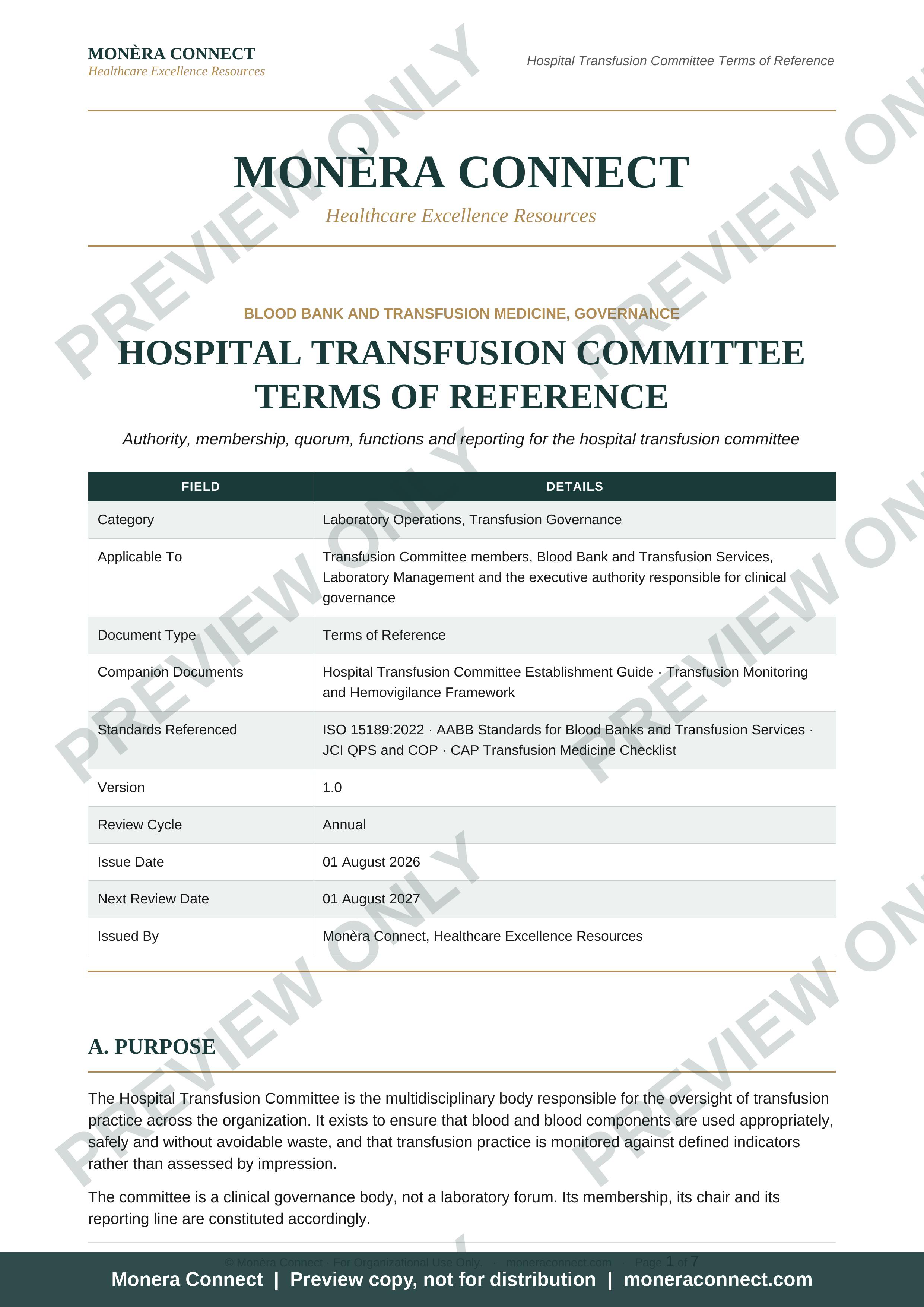 Hospital Transfusion Committee Terms of Reference