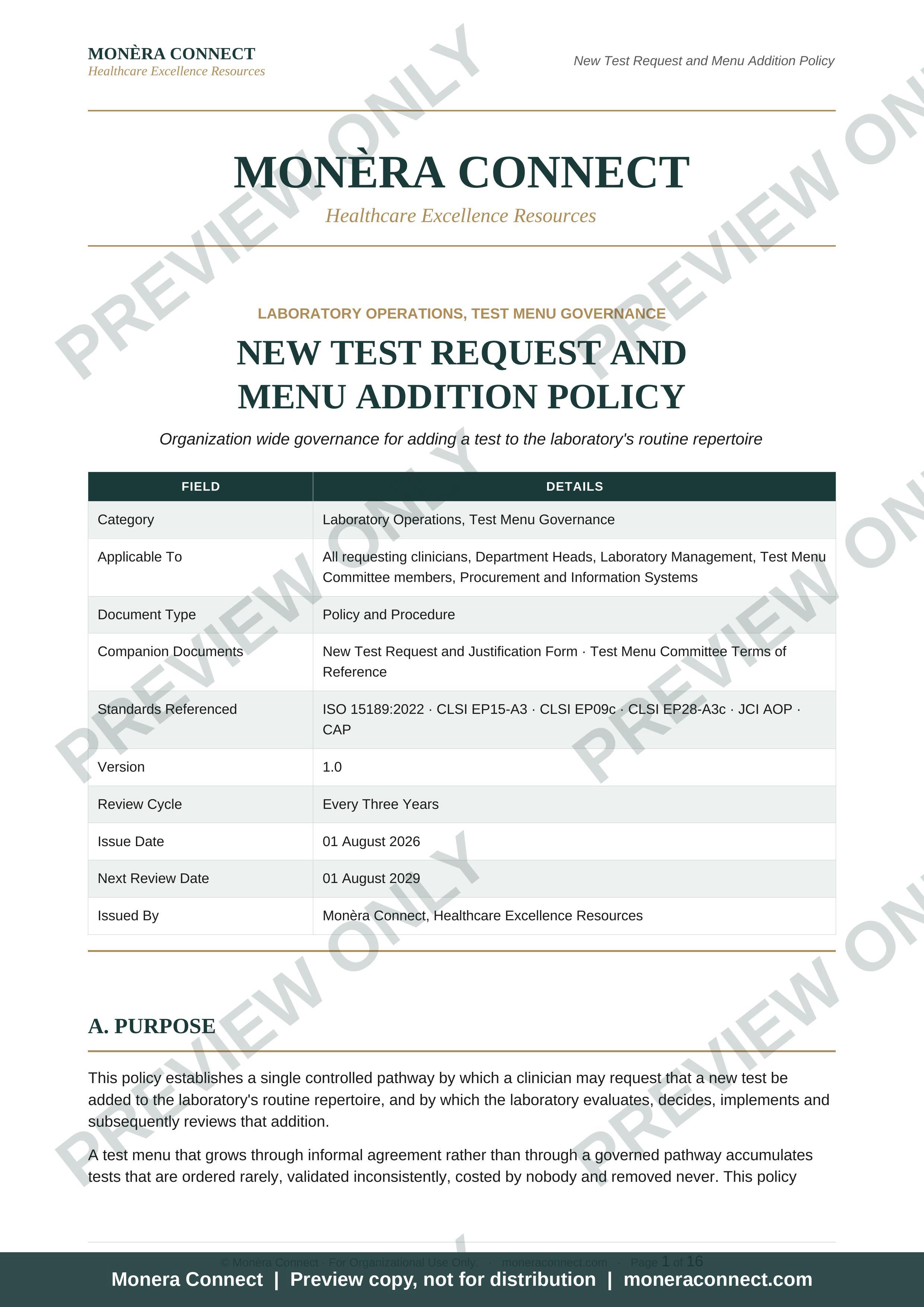 New Test Request and Menu Addition Policy