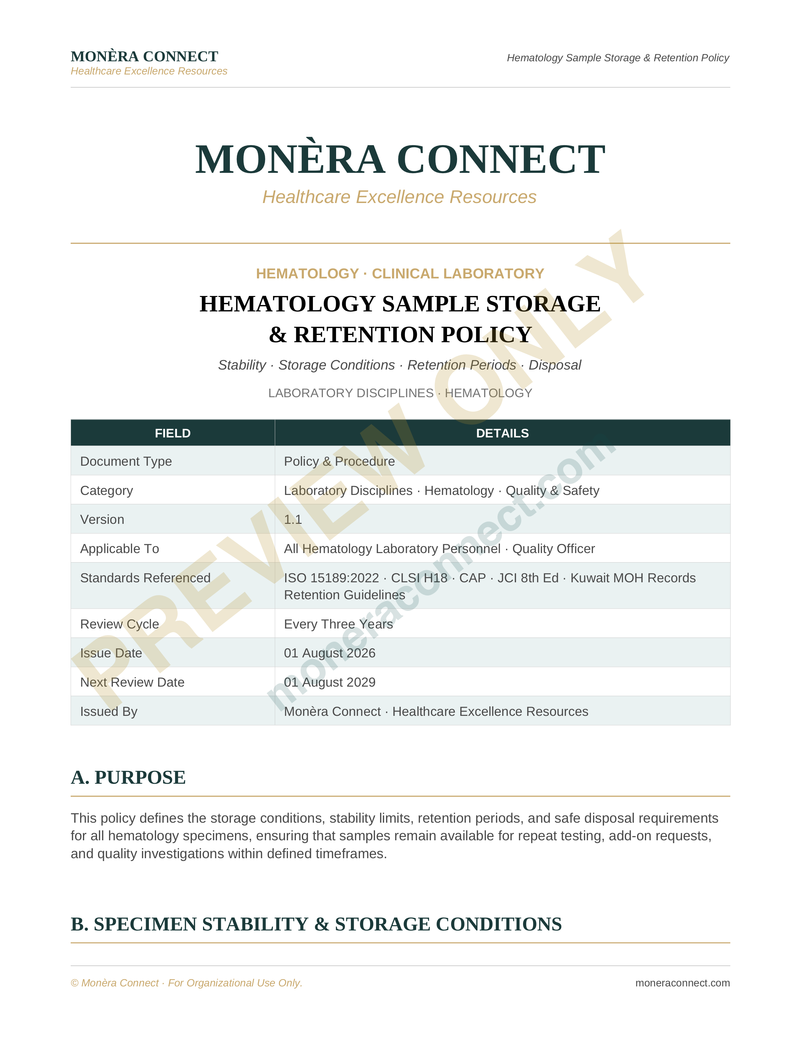 Hematology Samples Storage & Retention Policy