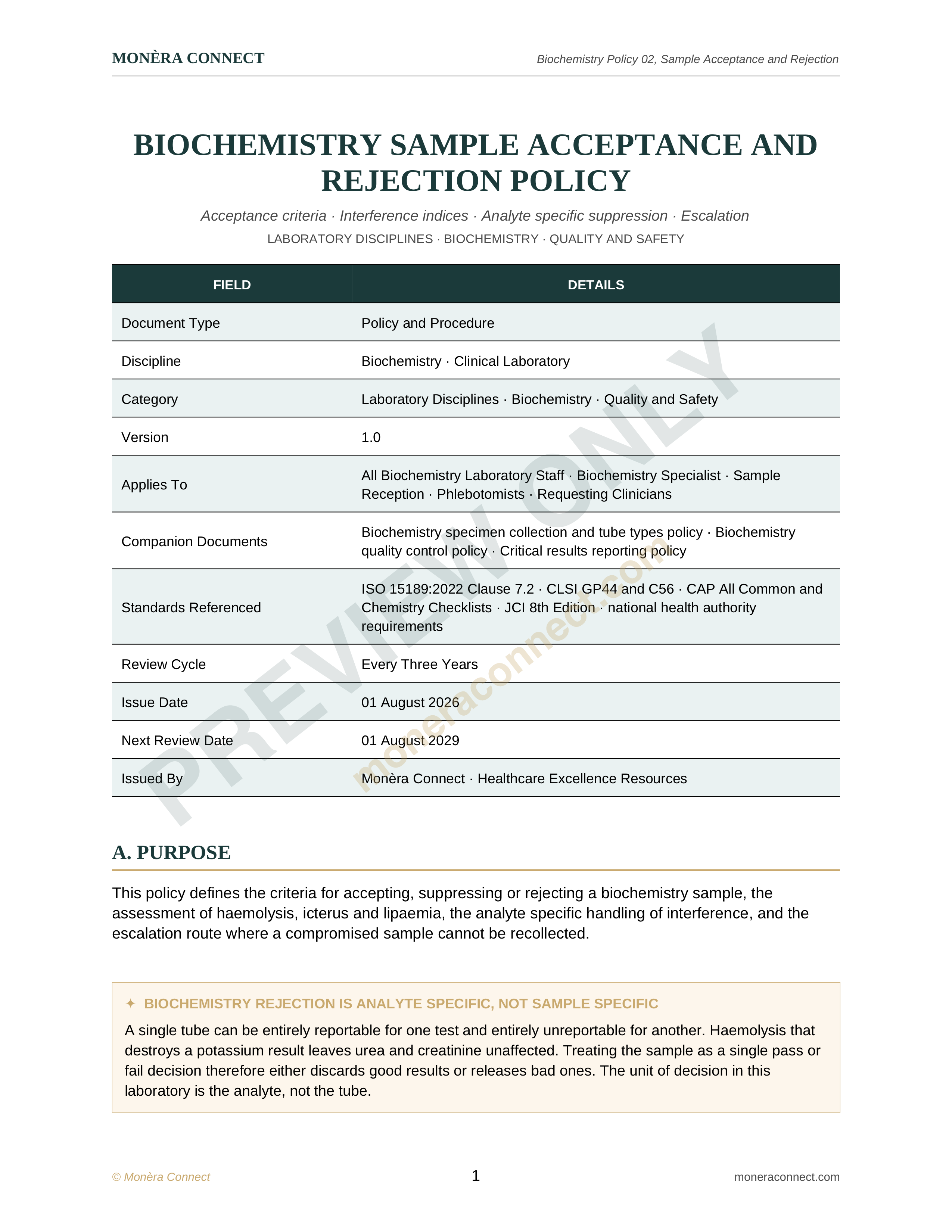 Biochemistry Sample Acceptance and Rejection Policy