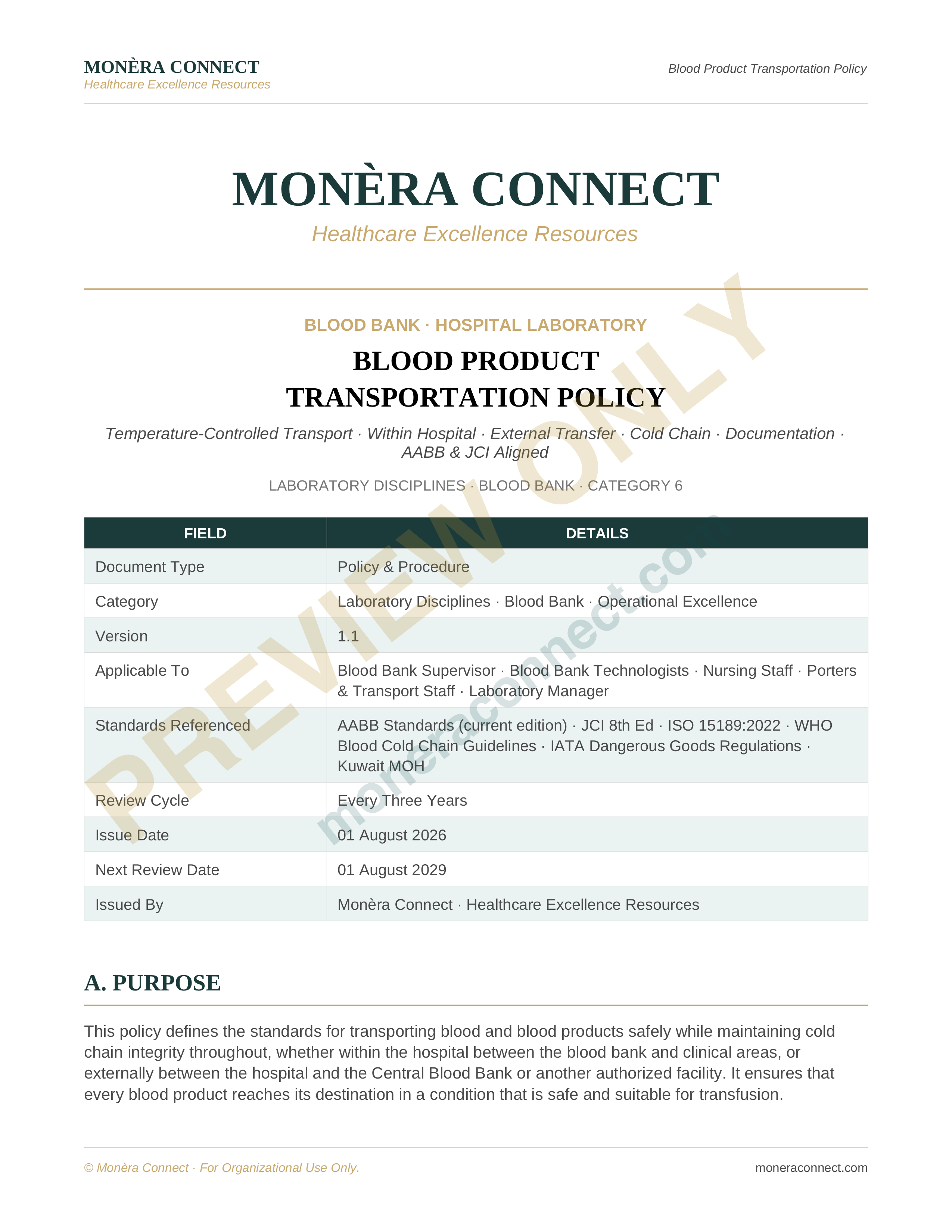 Blood Product Transportation Policy