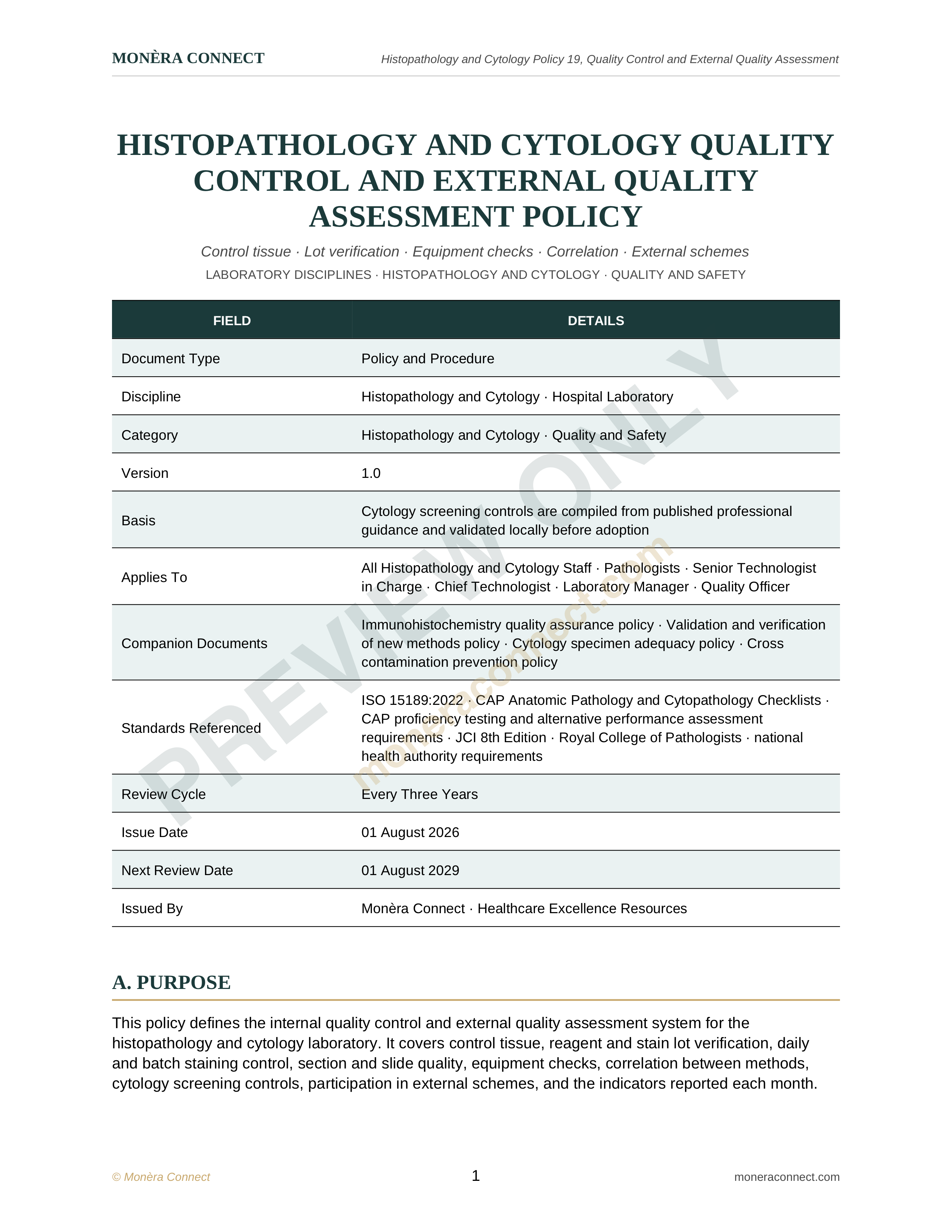 Histopathology and Cytology Quality Control and External Quality Assessment Policy