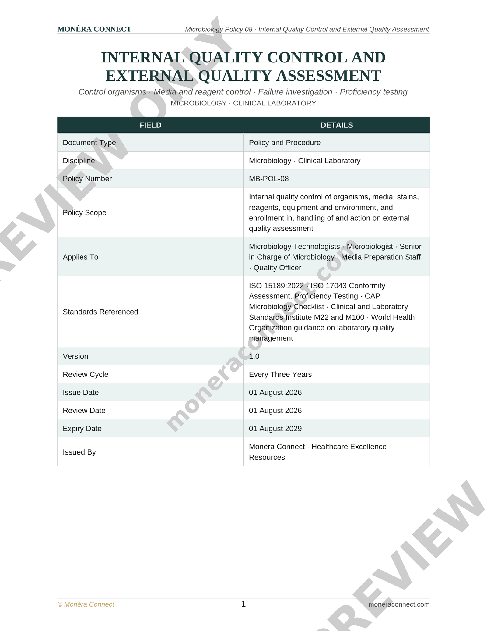 Microbiology Internal Quality Control and External Quality Assessment Policy