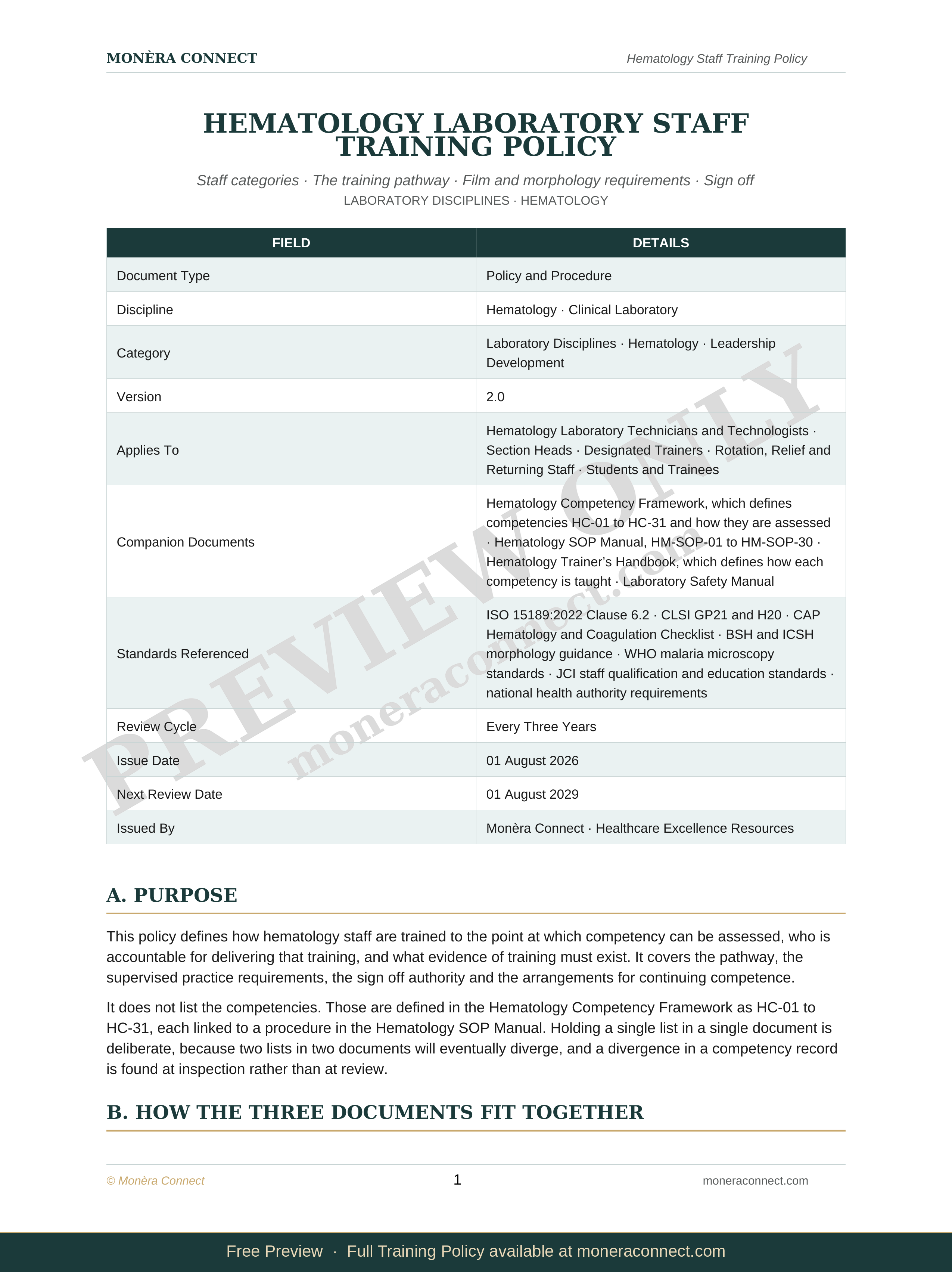 Hematology Staff Training Policy