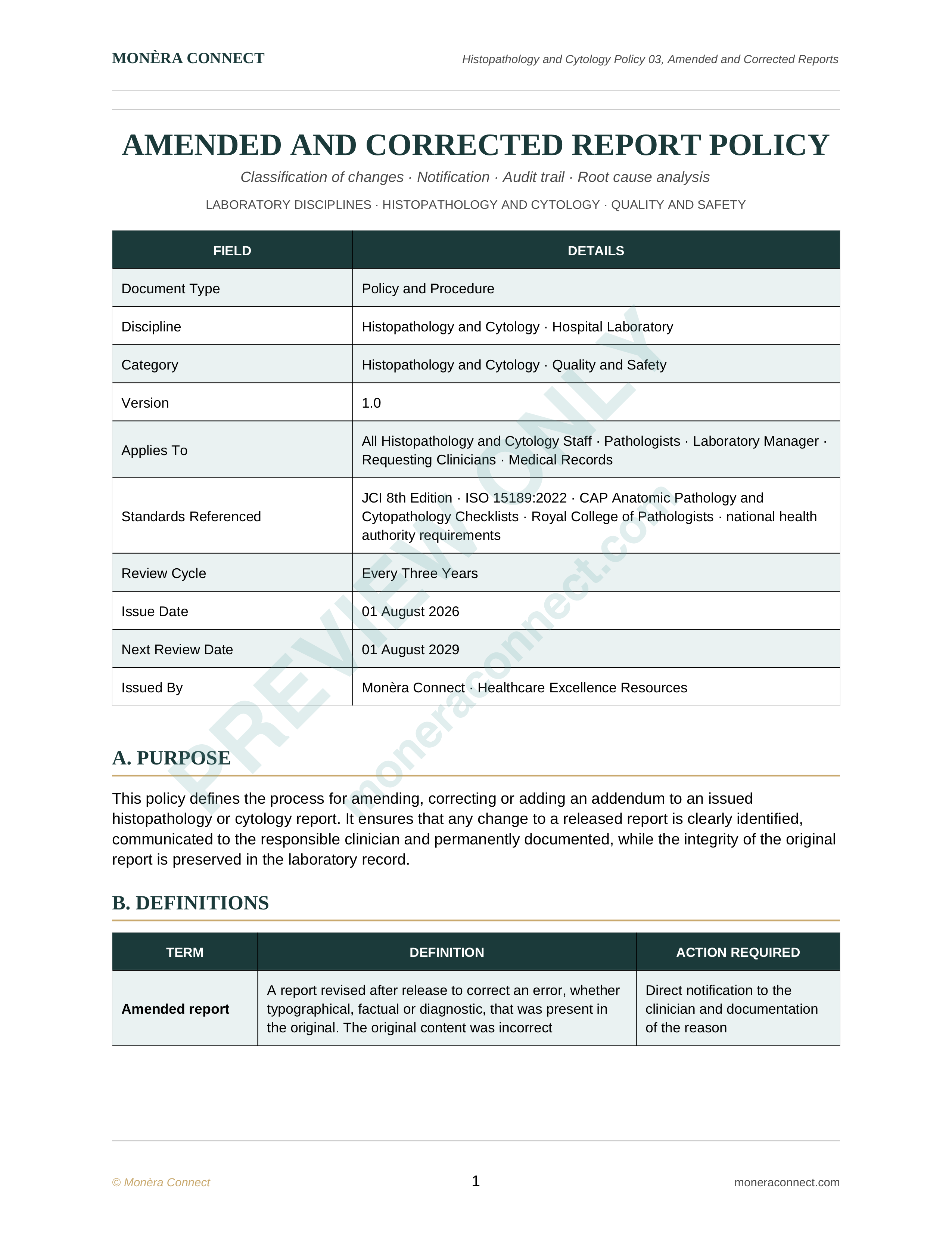 Histopathology Amended and Corrected Report Policy