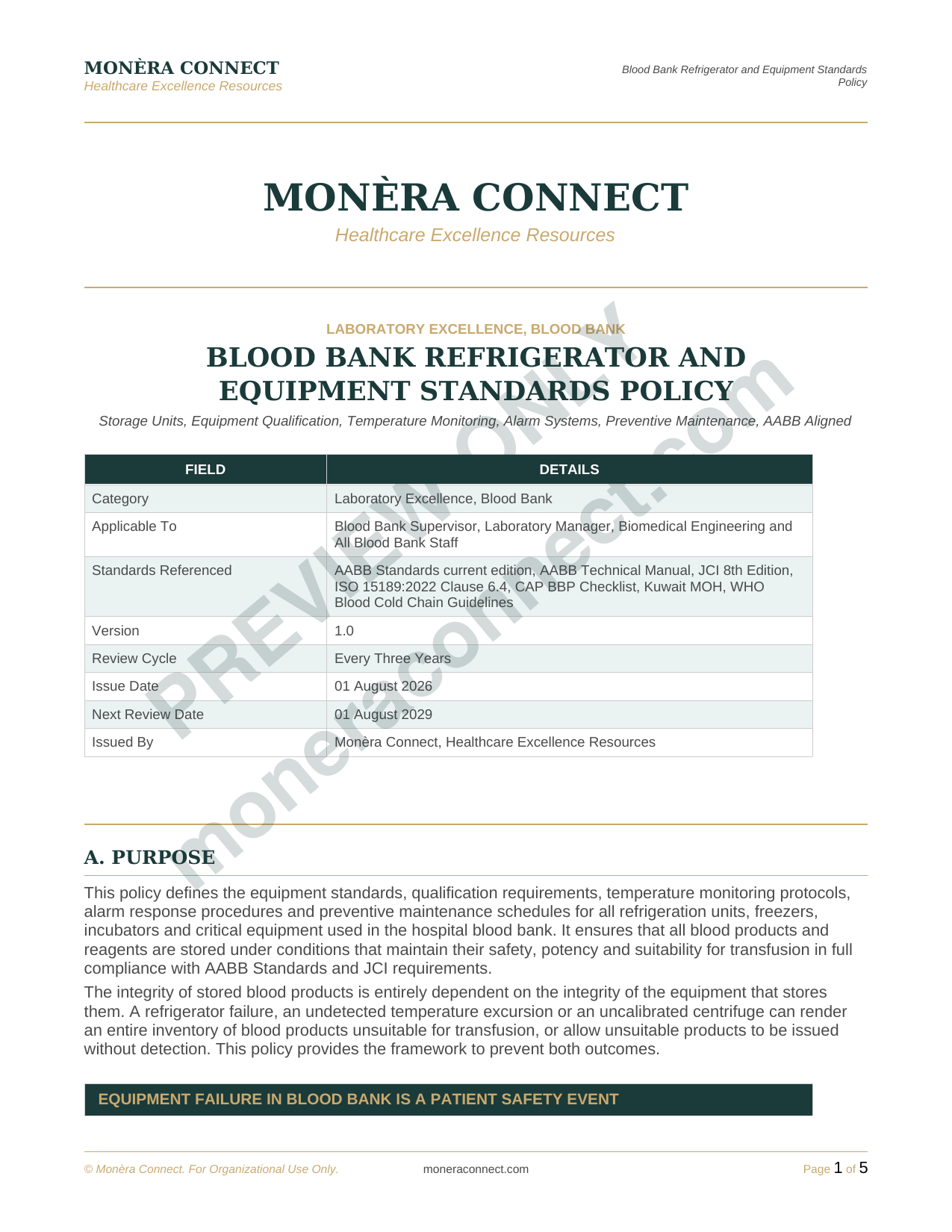 Hospital Blood bank Equipment Standard Policy