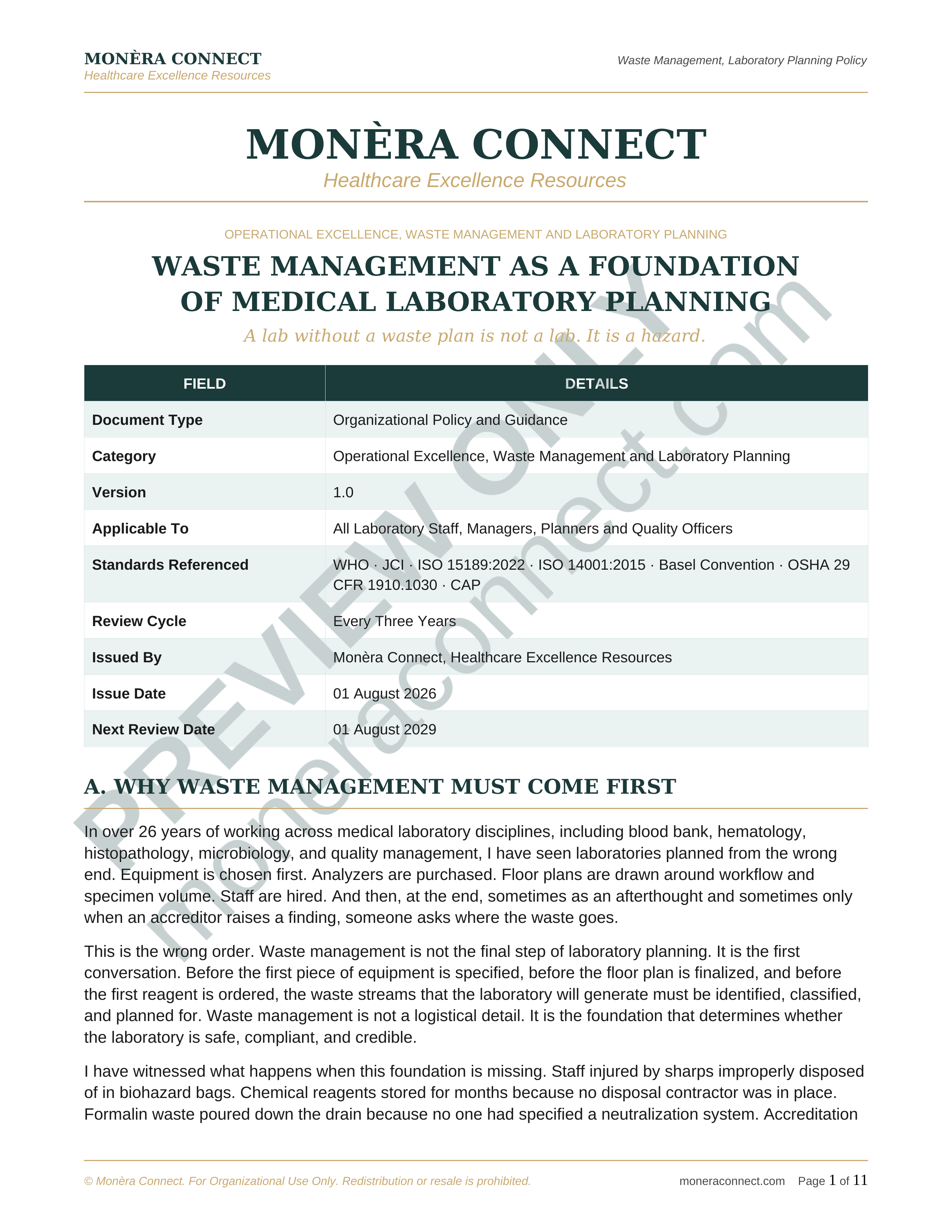 Waste Management as a Foundation of Medical Laboratory Planning