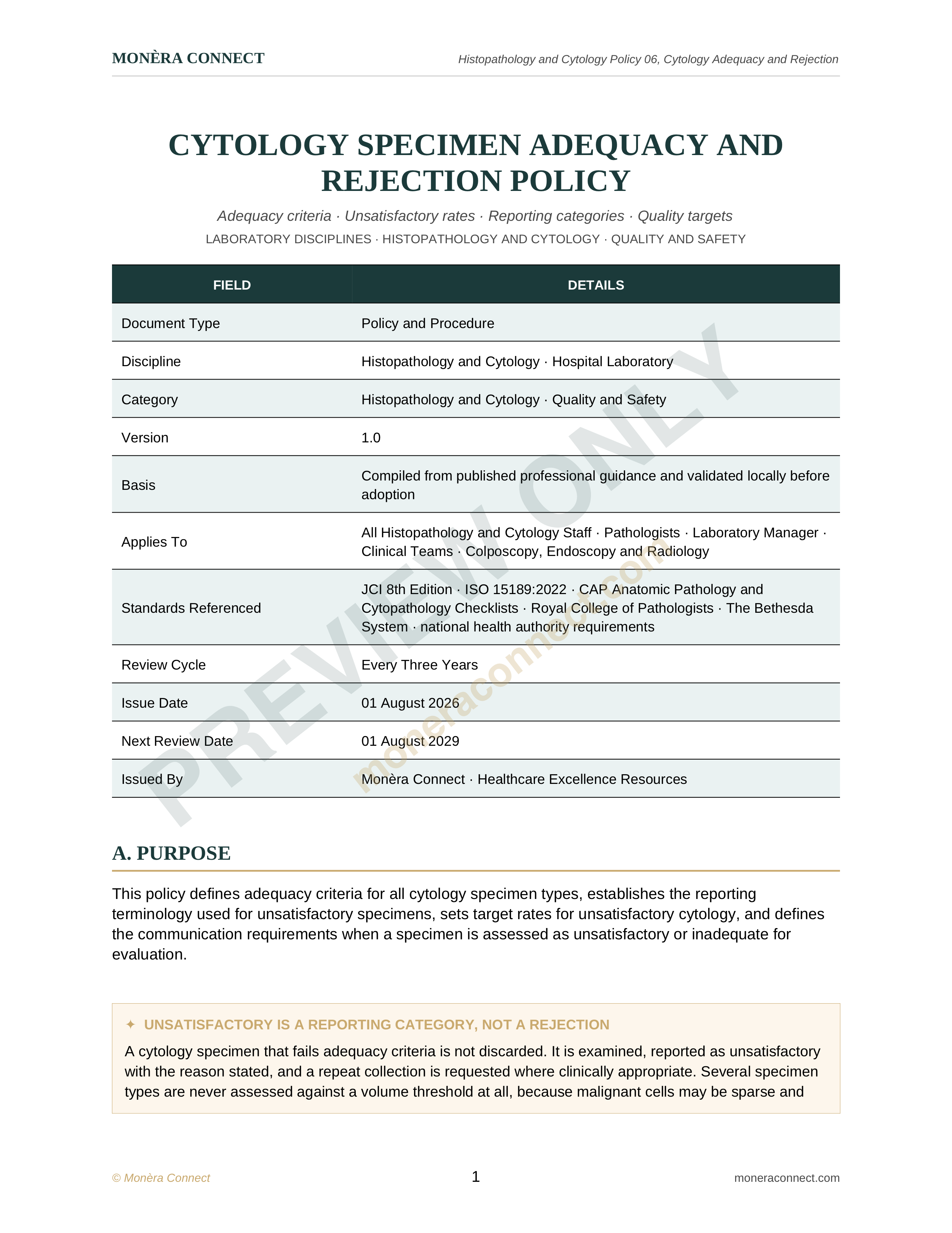 Cytology Specimen Adequacy and Rejection Policy
