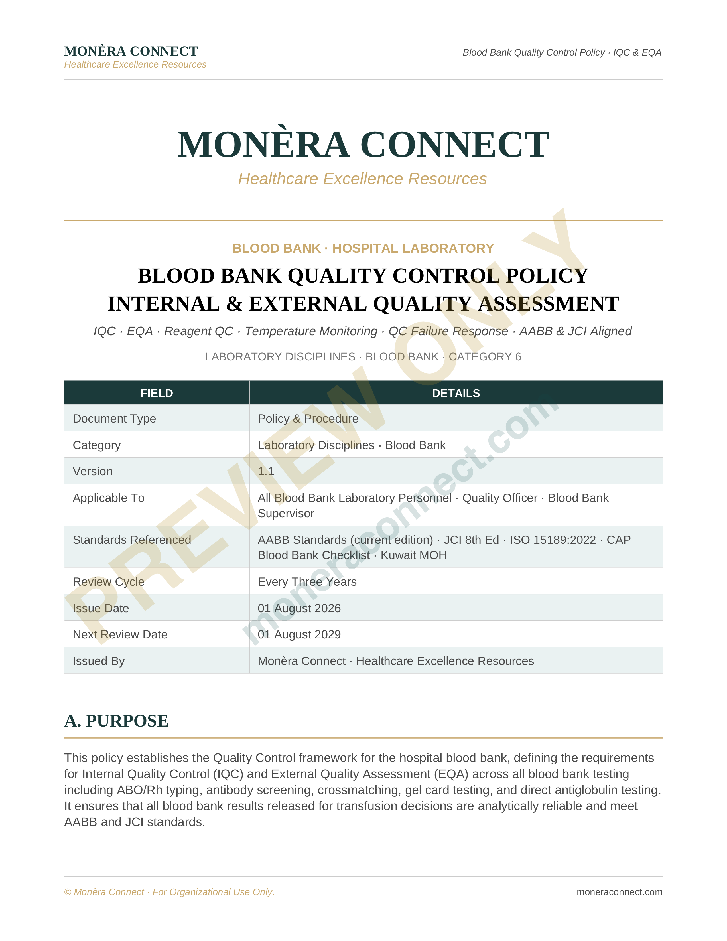 Blood Bank Quality Control Policy