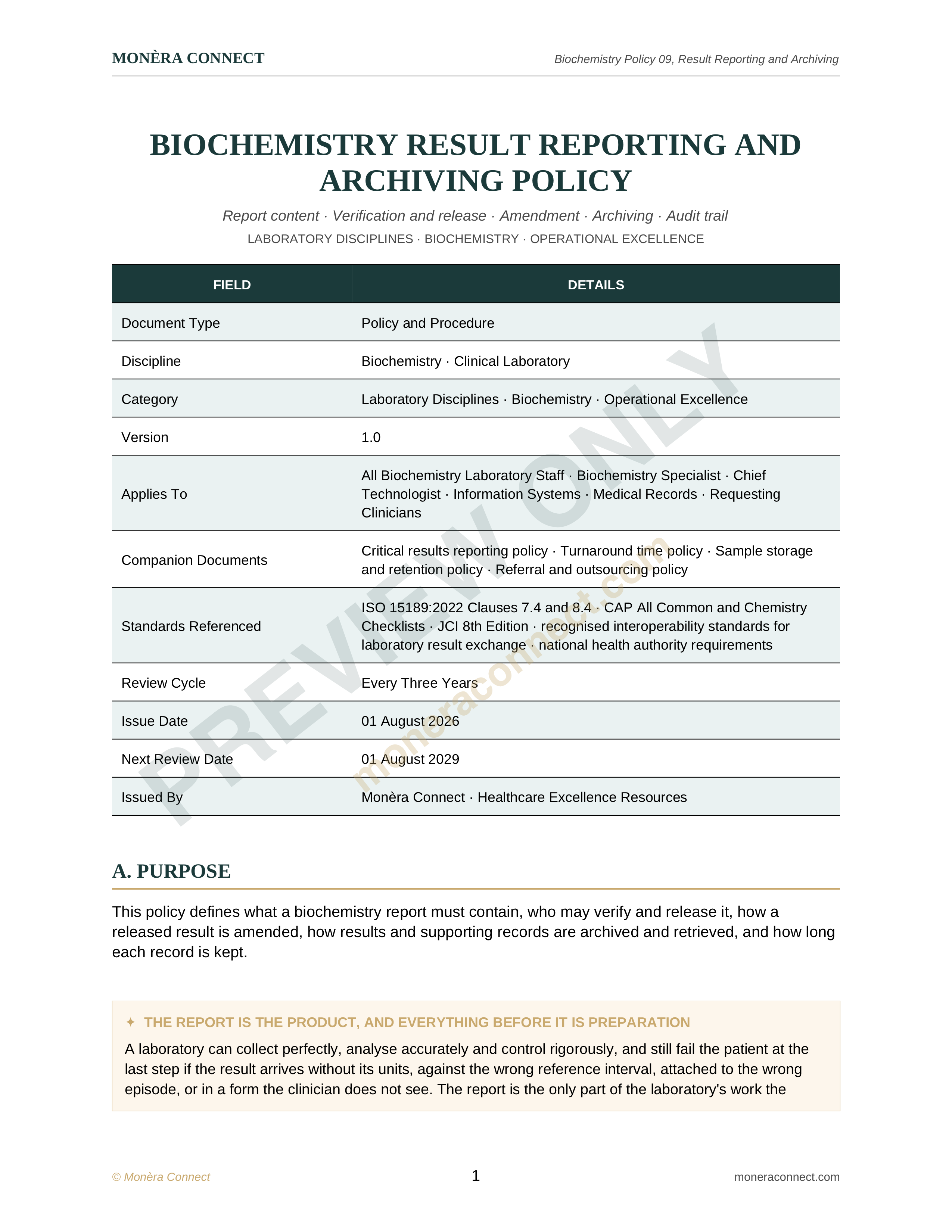 Biochemistry Result Reporting and Archiving Policy