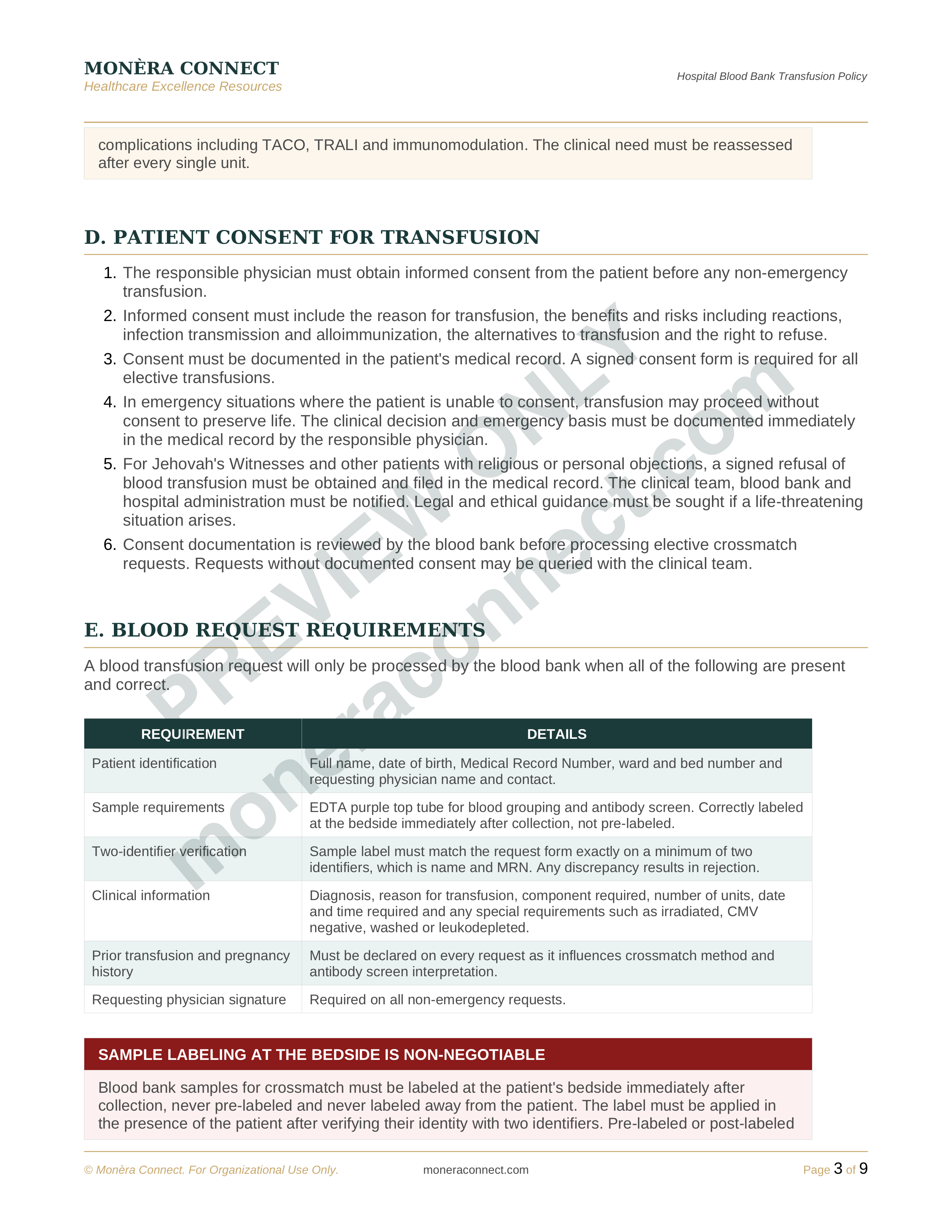 Hospital Transfusion Policy