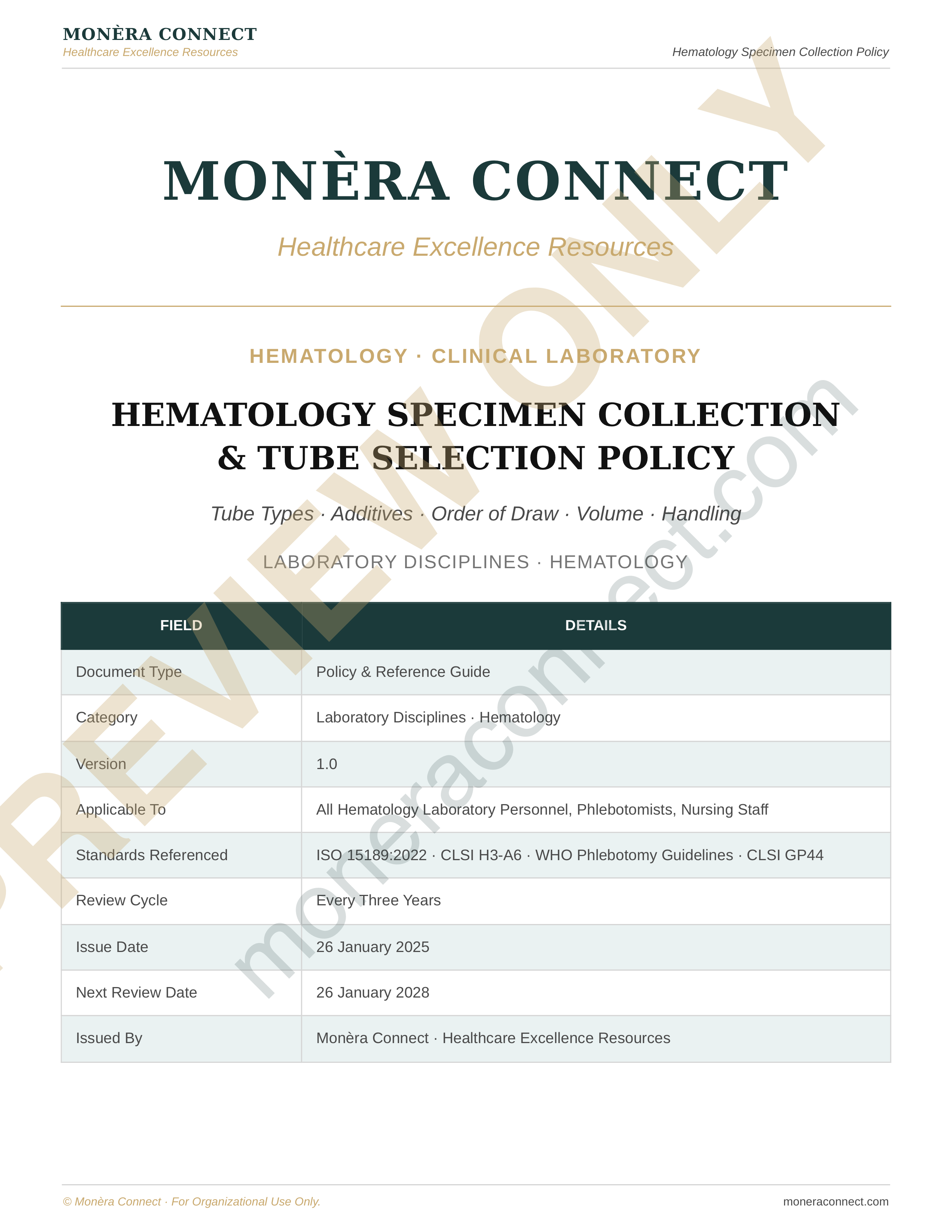 Hematology Specimen Collection Policy