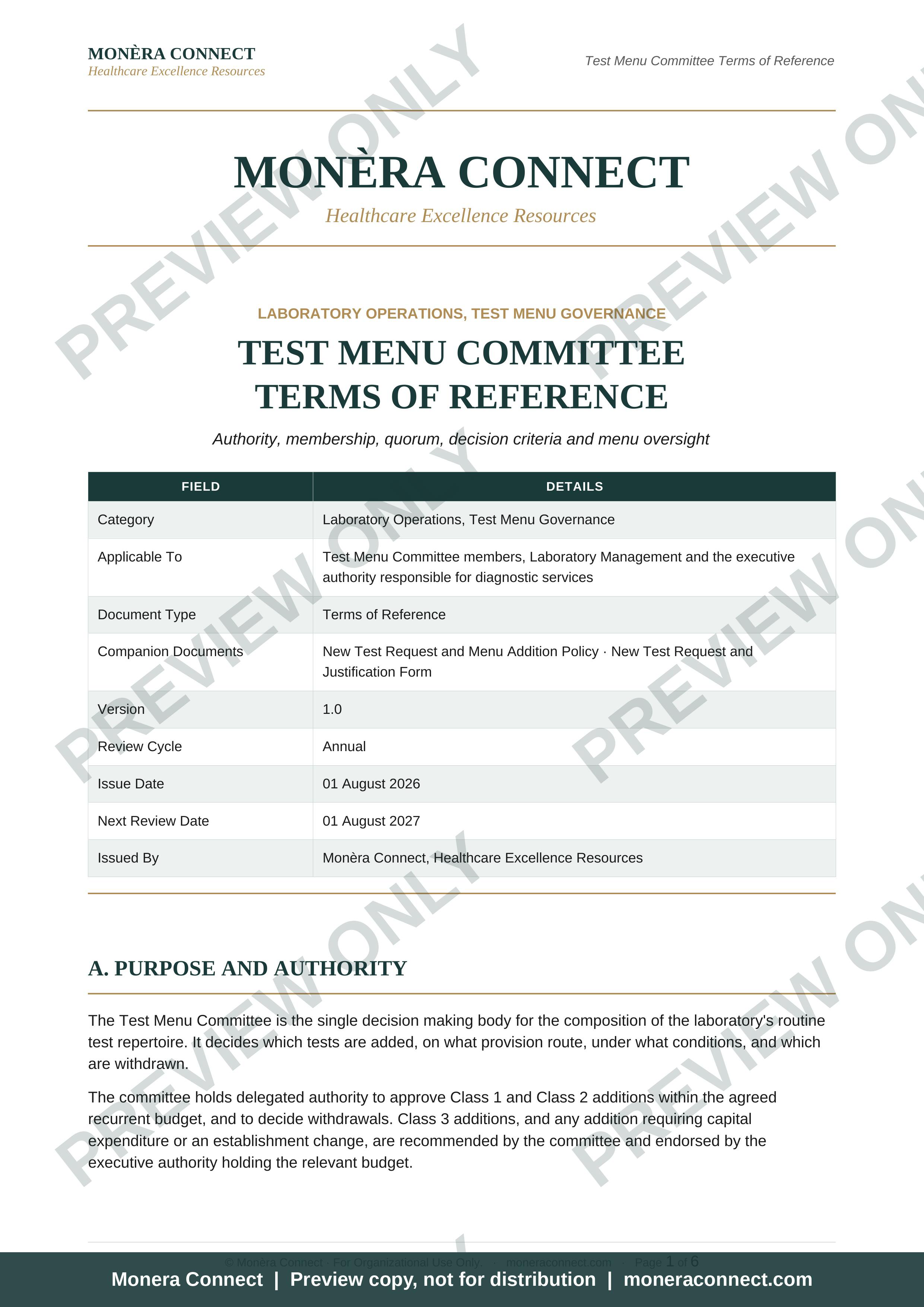 Test Menu Committee Terms of Reference