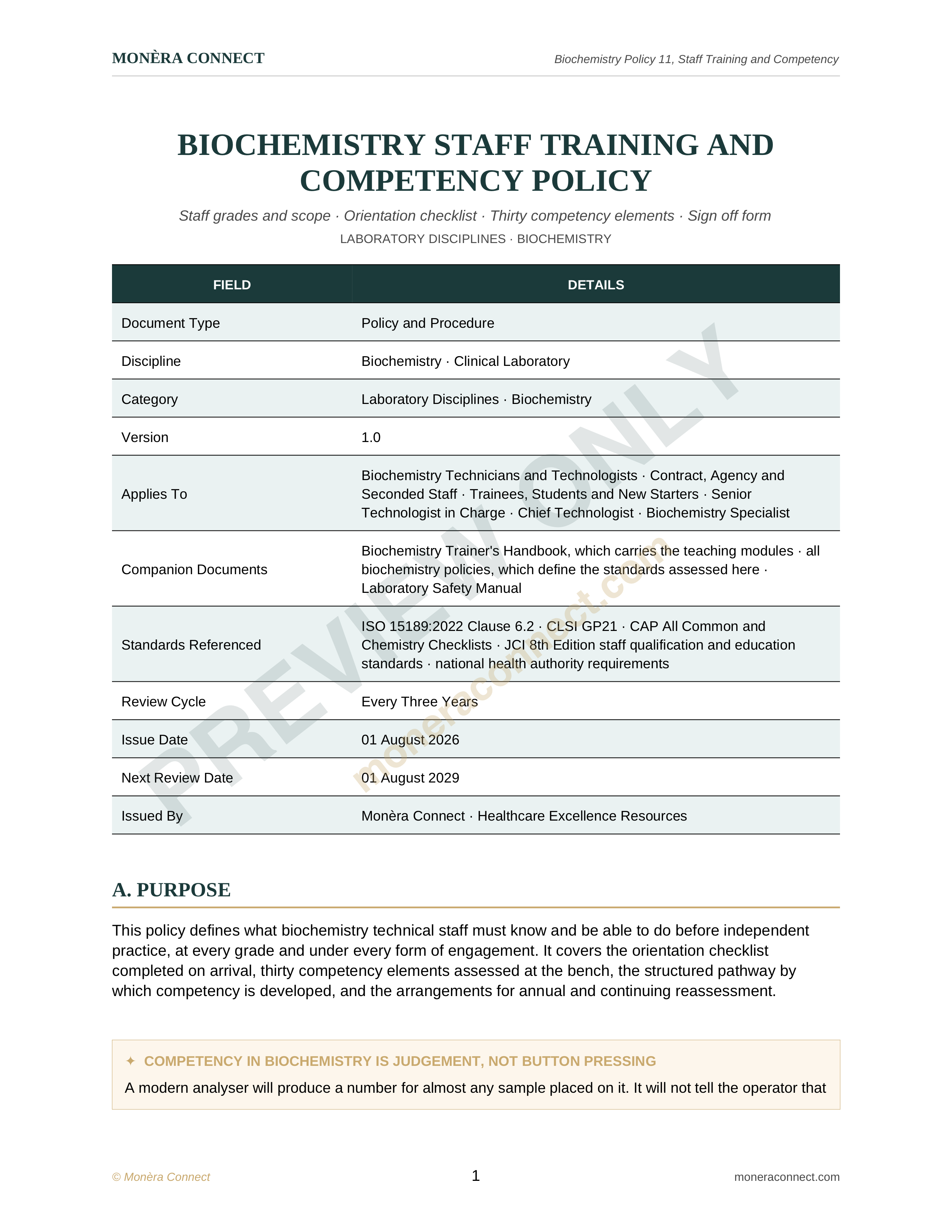 Biochemistry Staff Training and Competency Policy