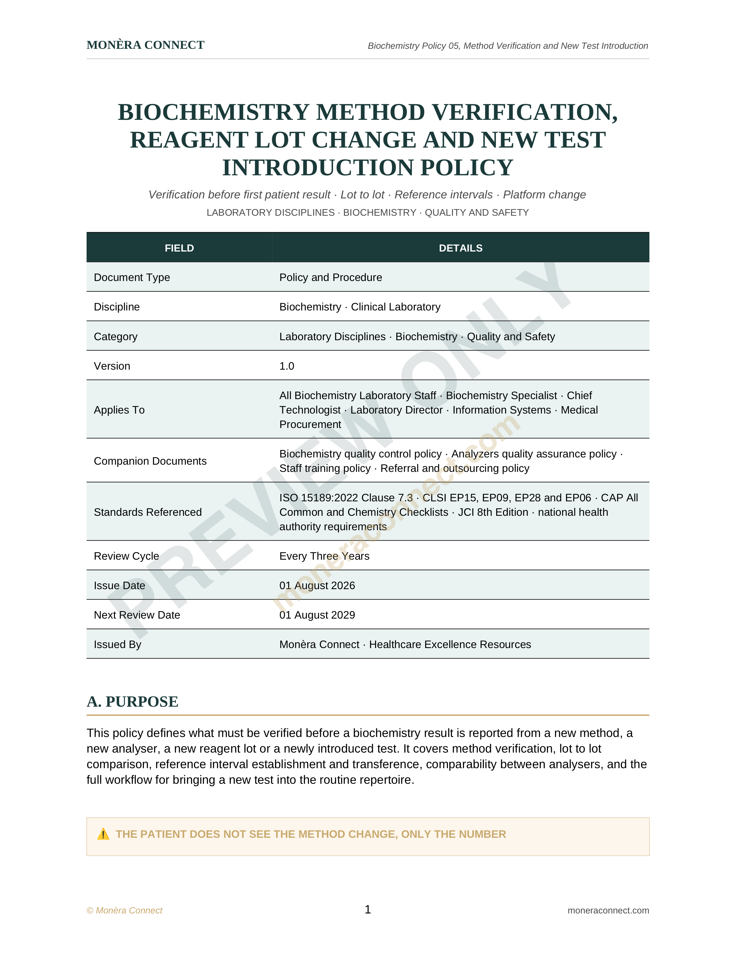 Biochemistry Method Verification, Reagent Lot Change and New Test Introduction Policy