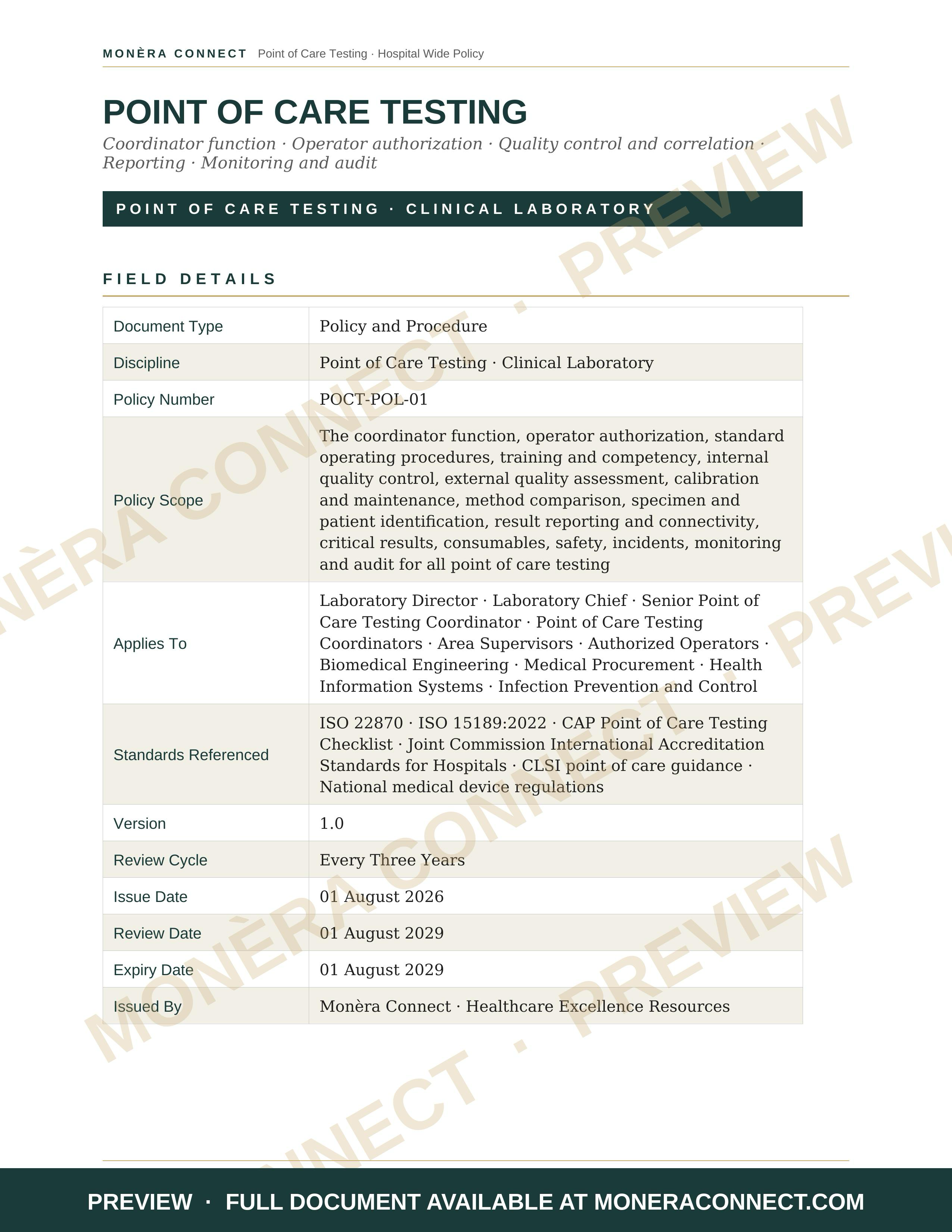 Point of Care Testing POCT Hospital Wide Policy