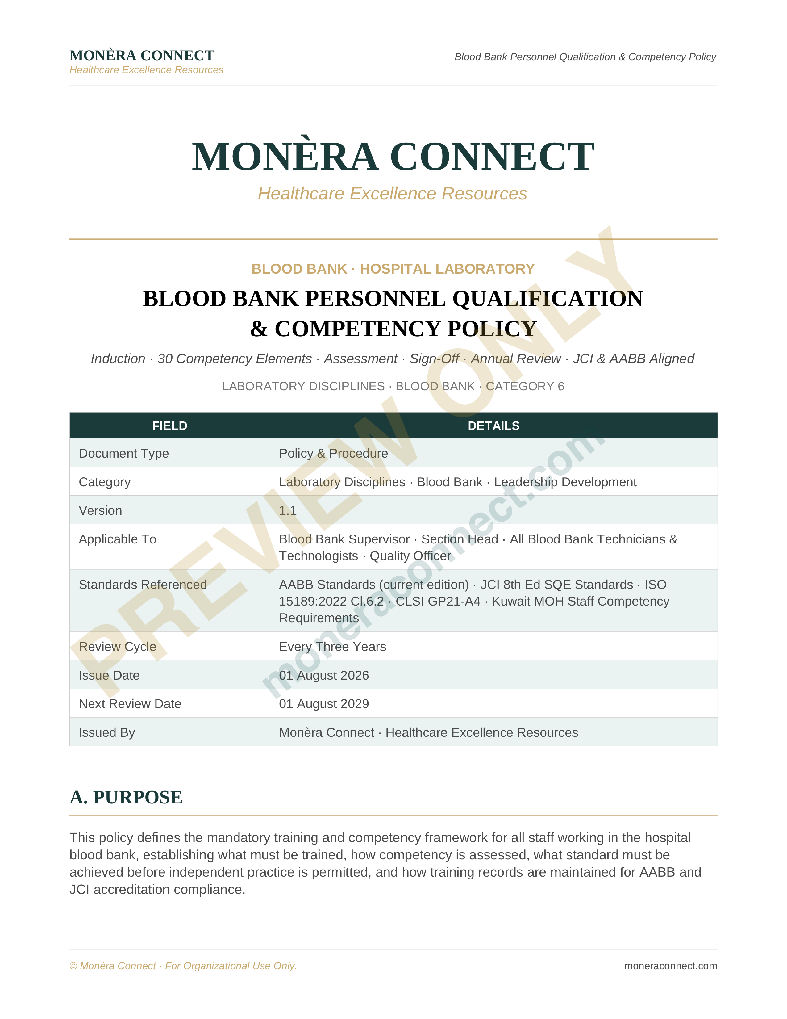 Blood Bank Personnel Qualification & Competency Policy